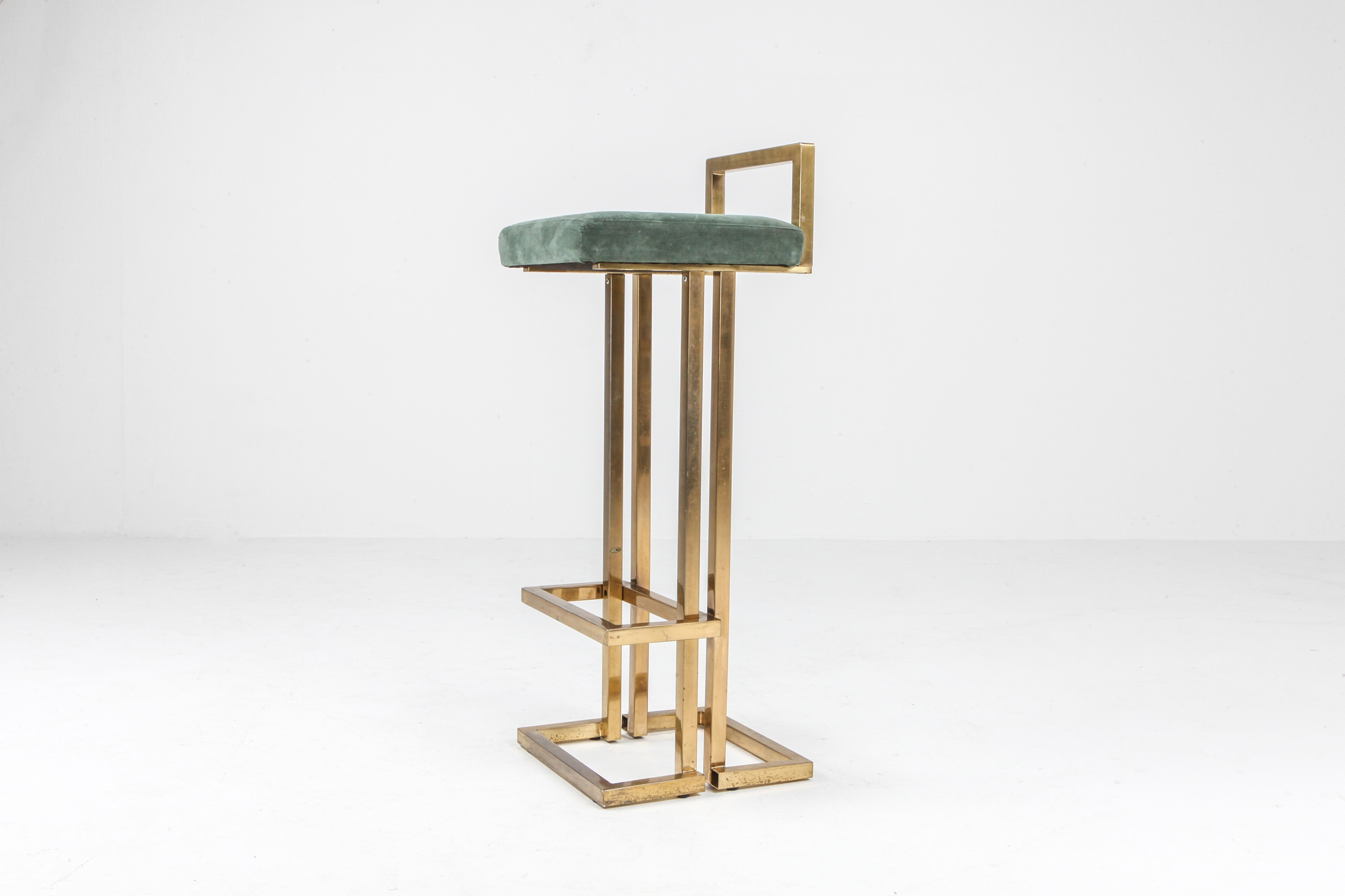 Maison Jansen Brass & Velvet Bar Stools - 1970s