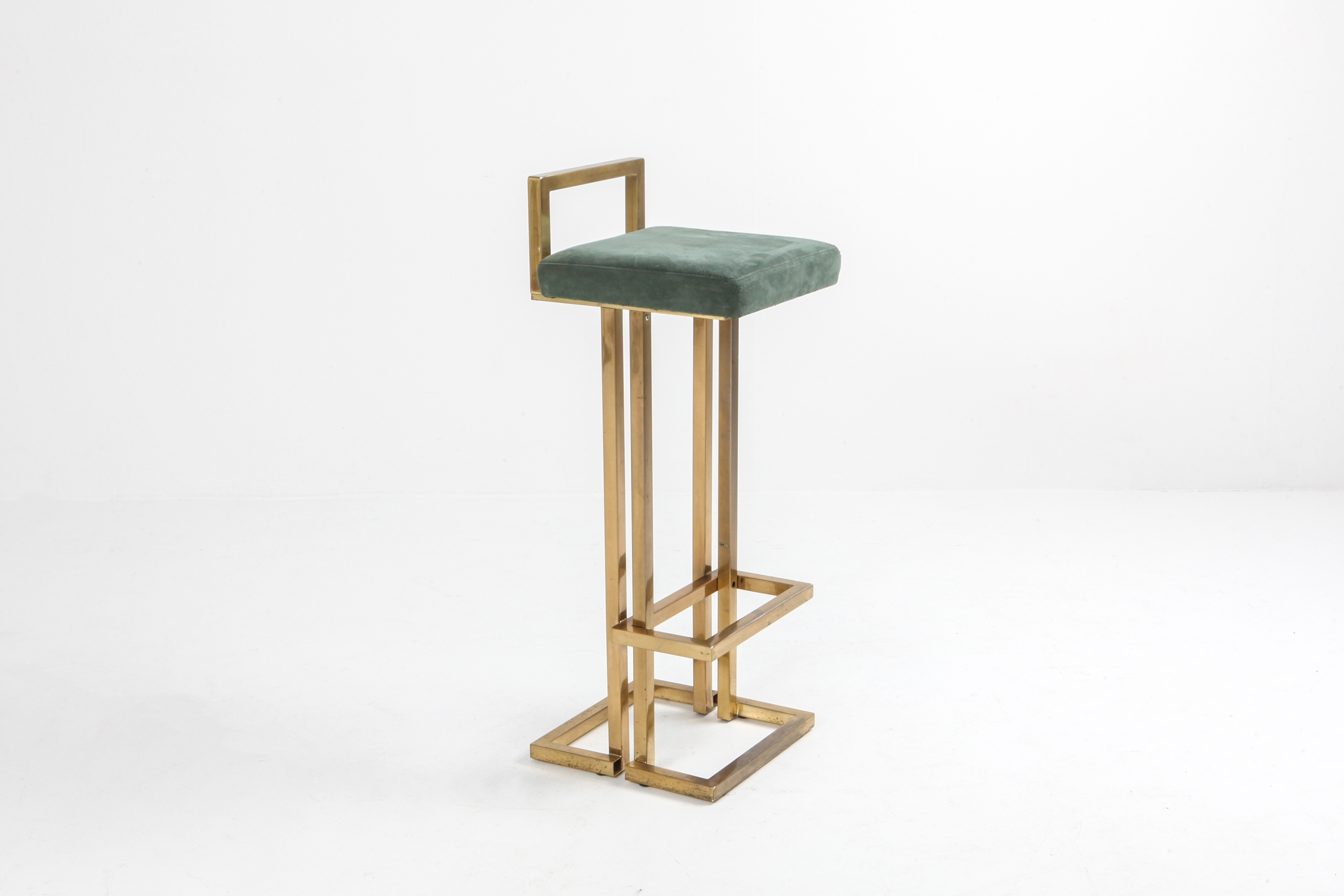 Maison Jansen Brass & Velvet Bar Stools - 1970s