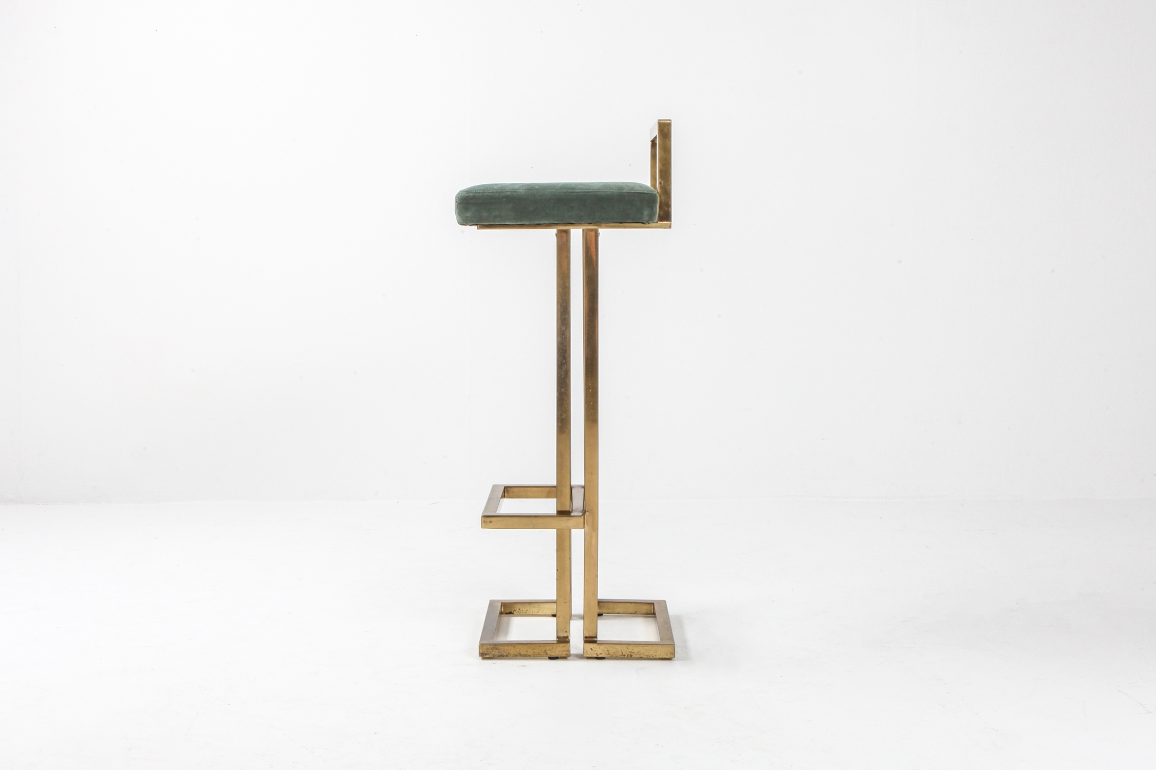 Maison Jansen Brass & Velvet Bar Stools - 1970s