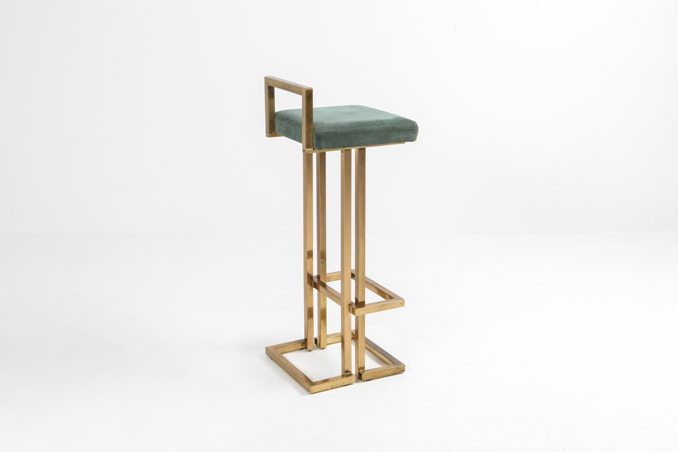 Maison Jansen Brass & Velvet Bar Stools - 1970s