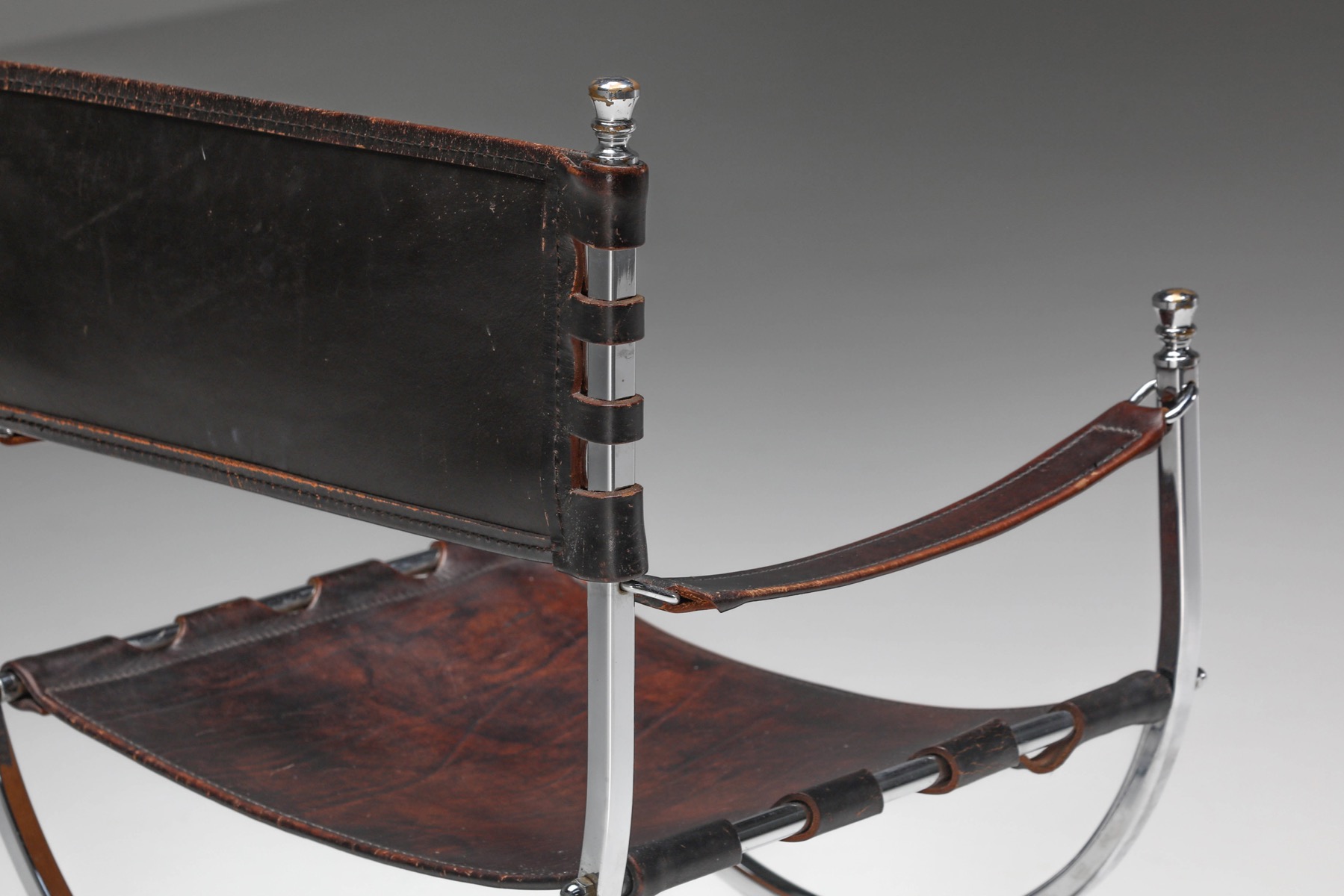 Maison Jansen Leather and Chrome "Savonarola" Emperor Chair - 1970s