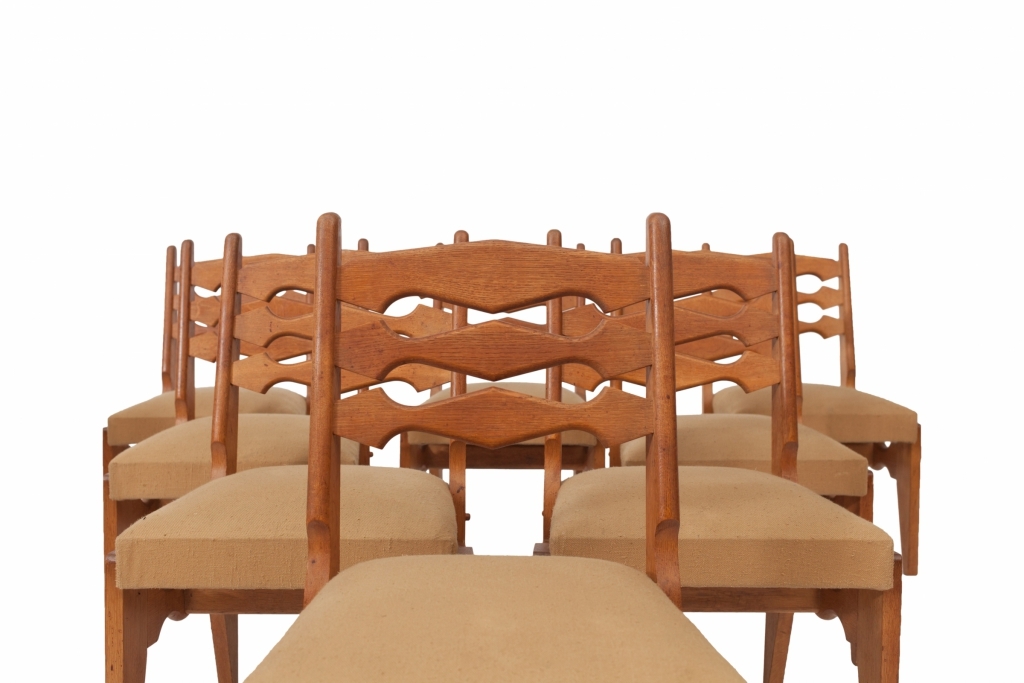Solid Oak Dining Chairs, Guillerme & Chambron - 1960s