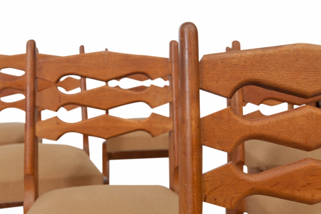 Solid Oak Dining Chairs, Guillerme & Chambron - 1960s