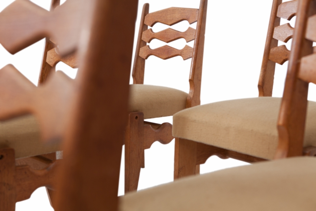 Solid Oak Dining Chairs, Guillerme & Chambron - 1960s