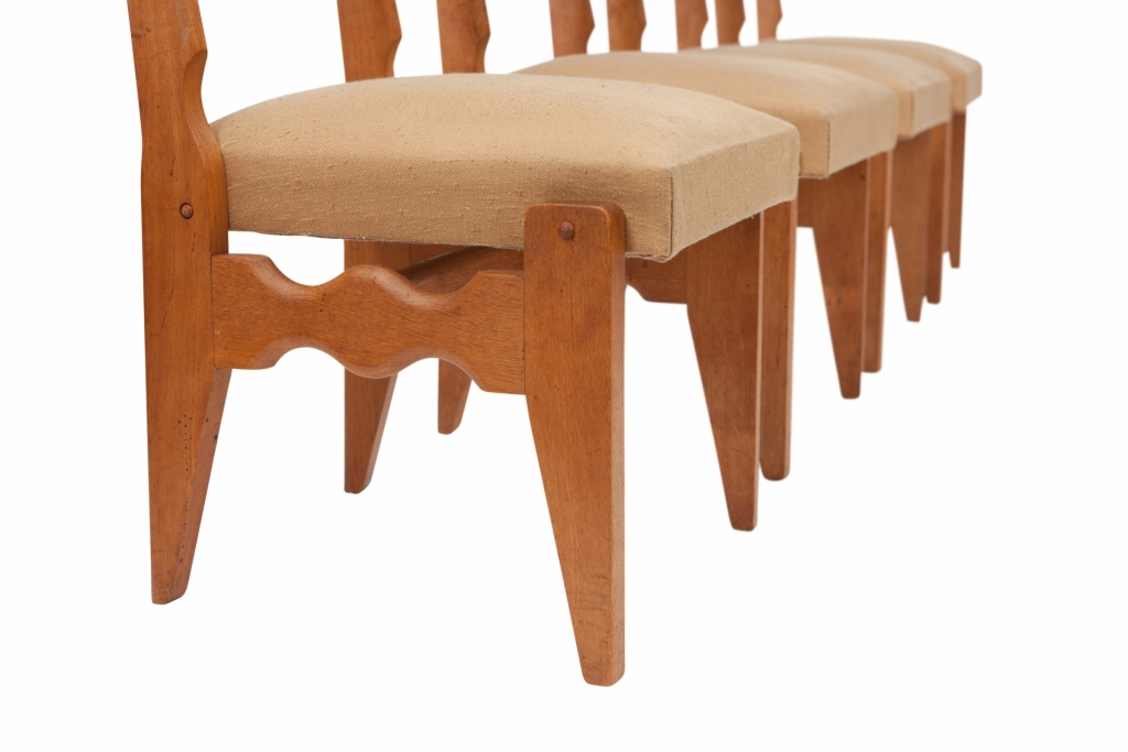 Solid Oak Dining Chairs, Guillerme & Chambron - 1960s