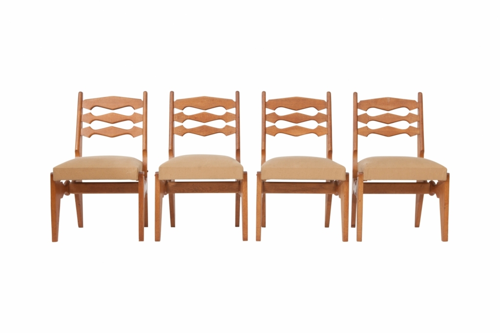 Solid Oak Dining Chairs, Guillerme & Chambron - 1960s