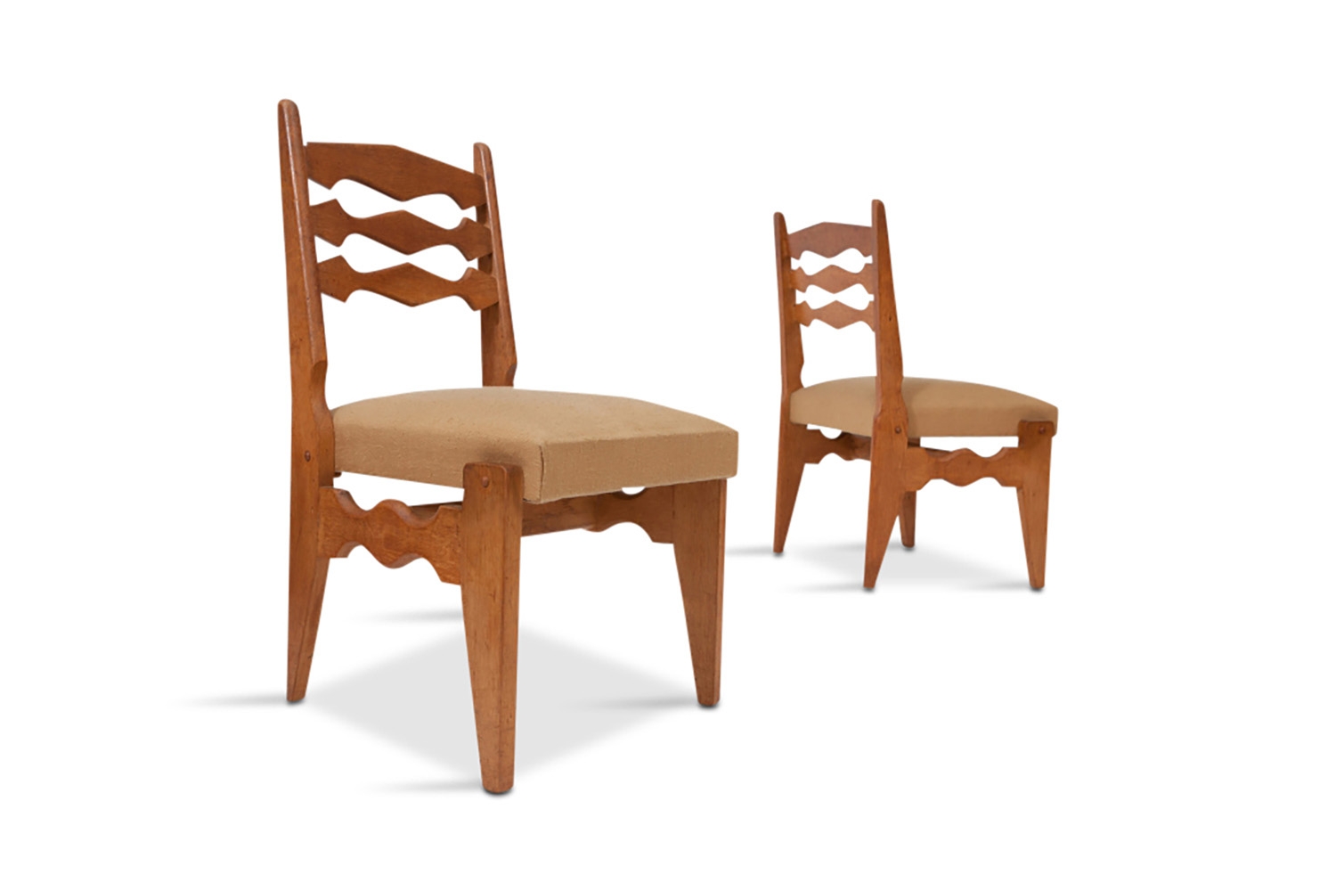 Solid Oak Dining Chairs, Guillerme & Chambron - 1960s