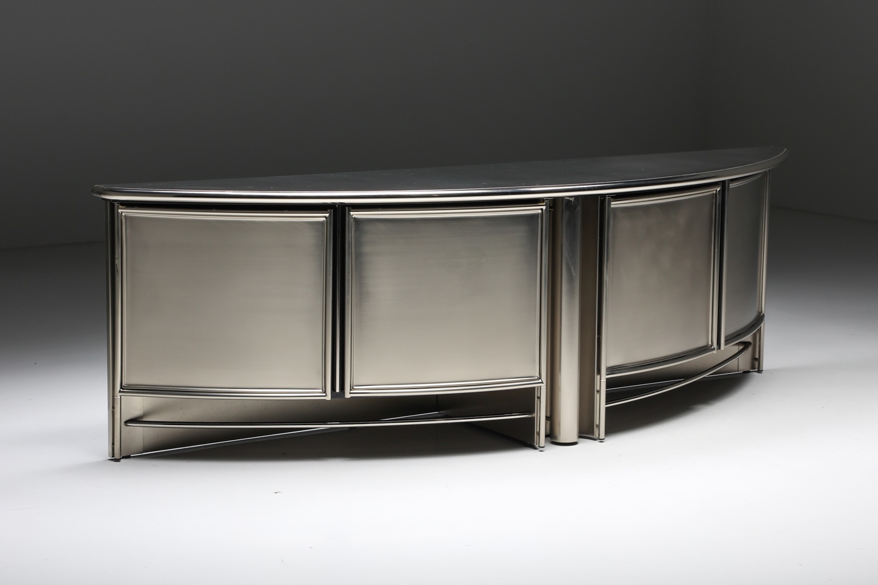 Maison Jansen Style Post-Modern Stainless Steel Credenza - 1980's