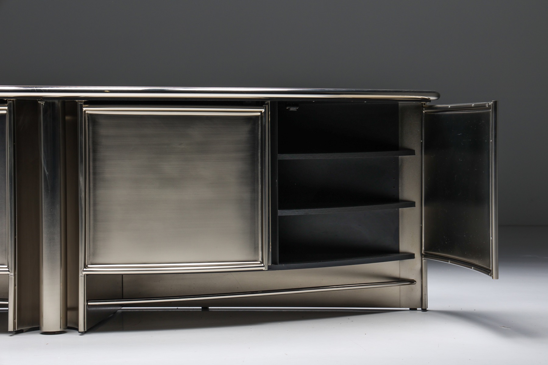 Maison Jansen Style Post-Modern Stainless Steel Credenza - 1980's