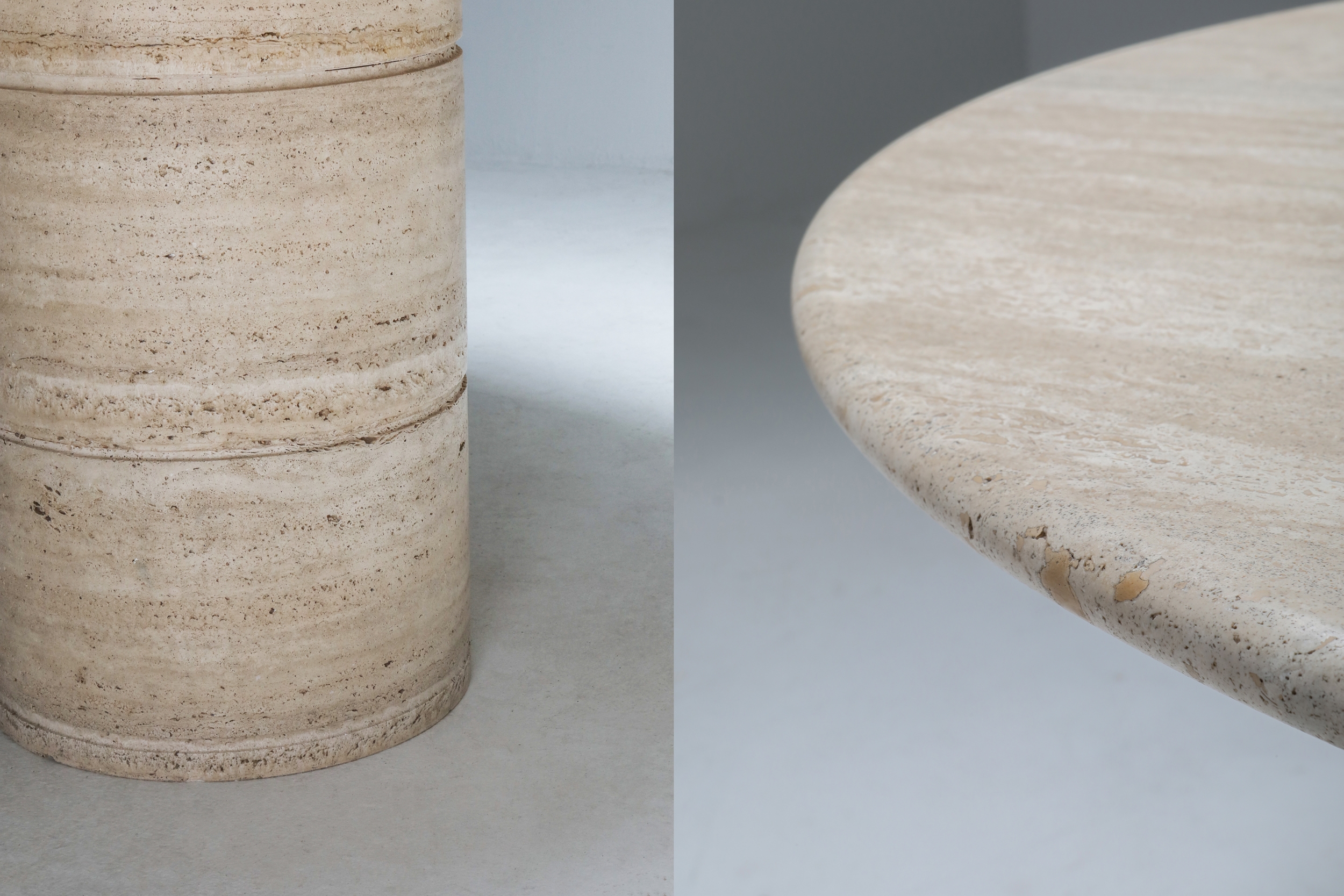 Angelo Mangiarotti round travertine dining table - 1970s