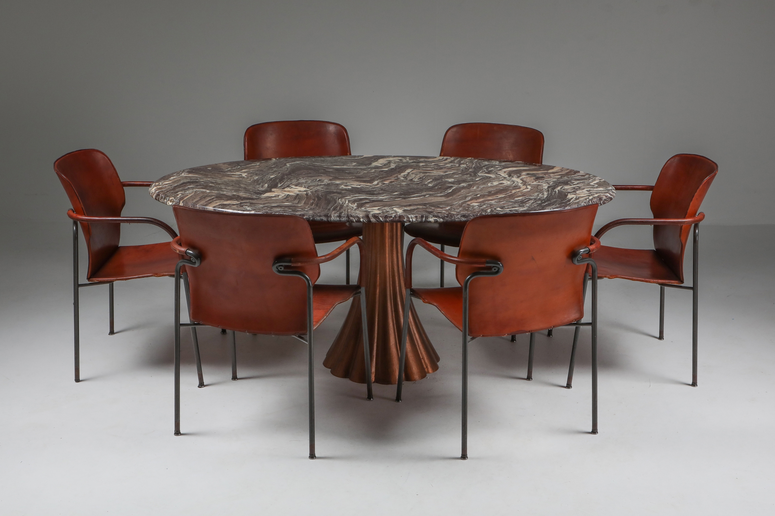 Gianfranco Frattini armchairs model ‘Lalanda’ in dark cognac leather - 1970s