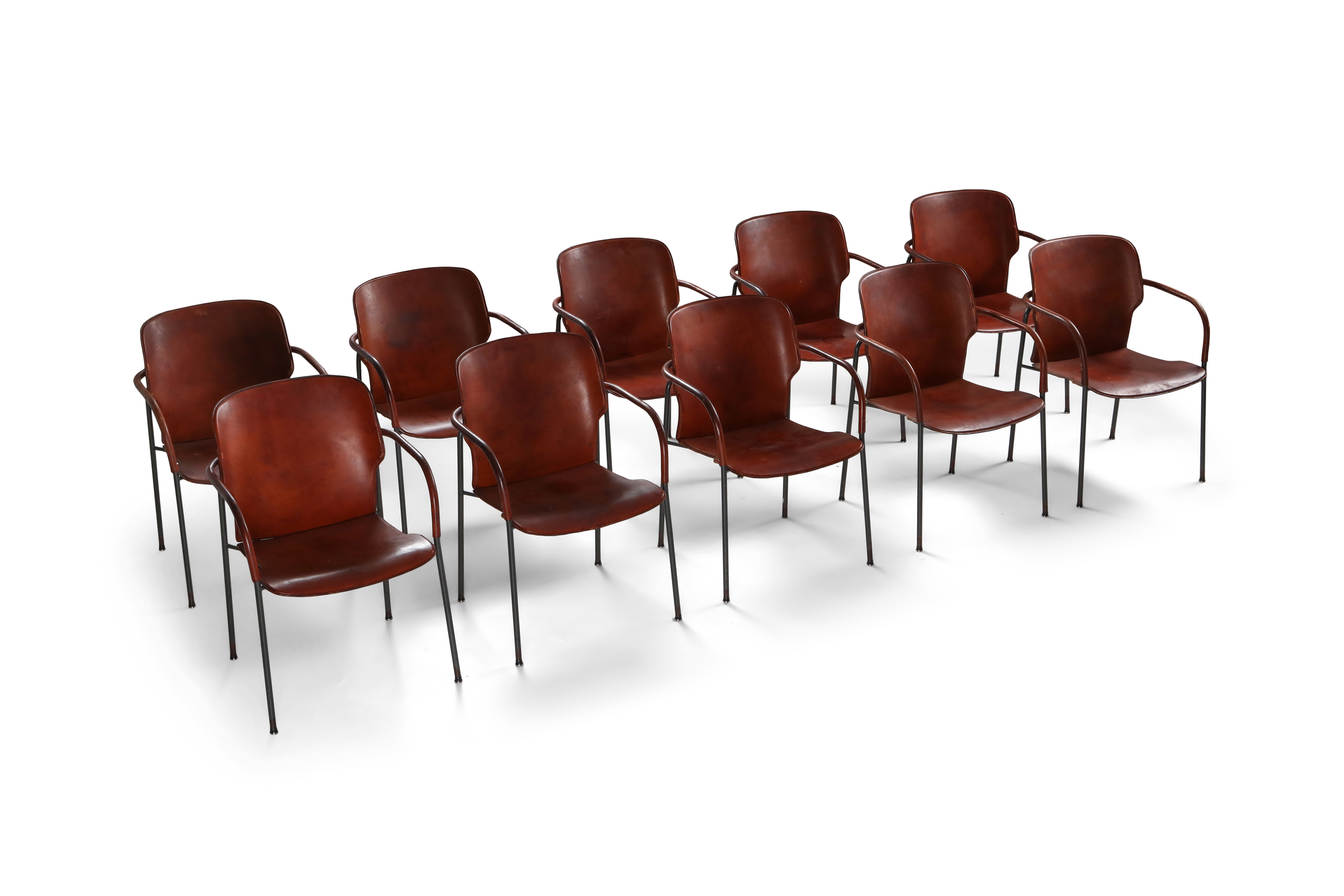 Gianfranco Frattini armchairs model ‘Lalanda’ in dark cognac leather - 1970s