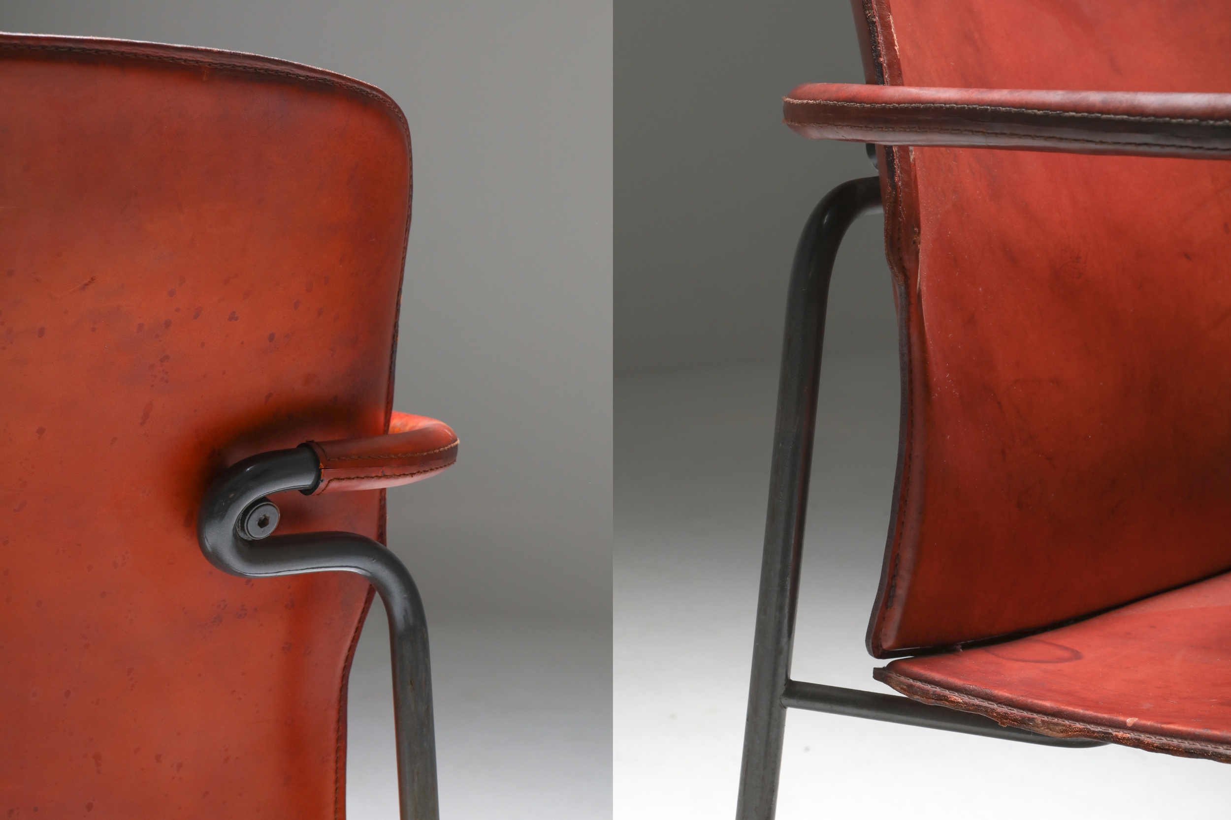 Gianfranco Frattini armchairs model ‘Lalanda’ in dark cognac leather - 1970s