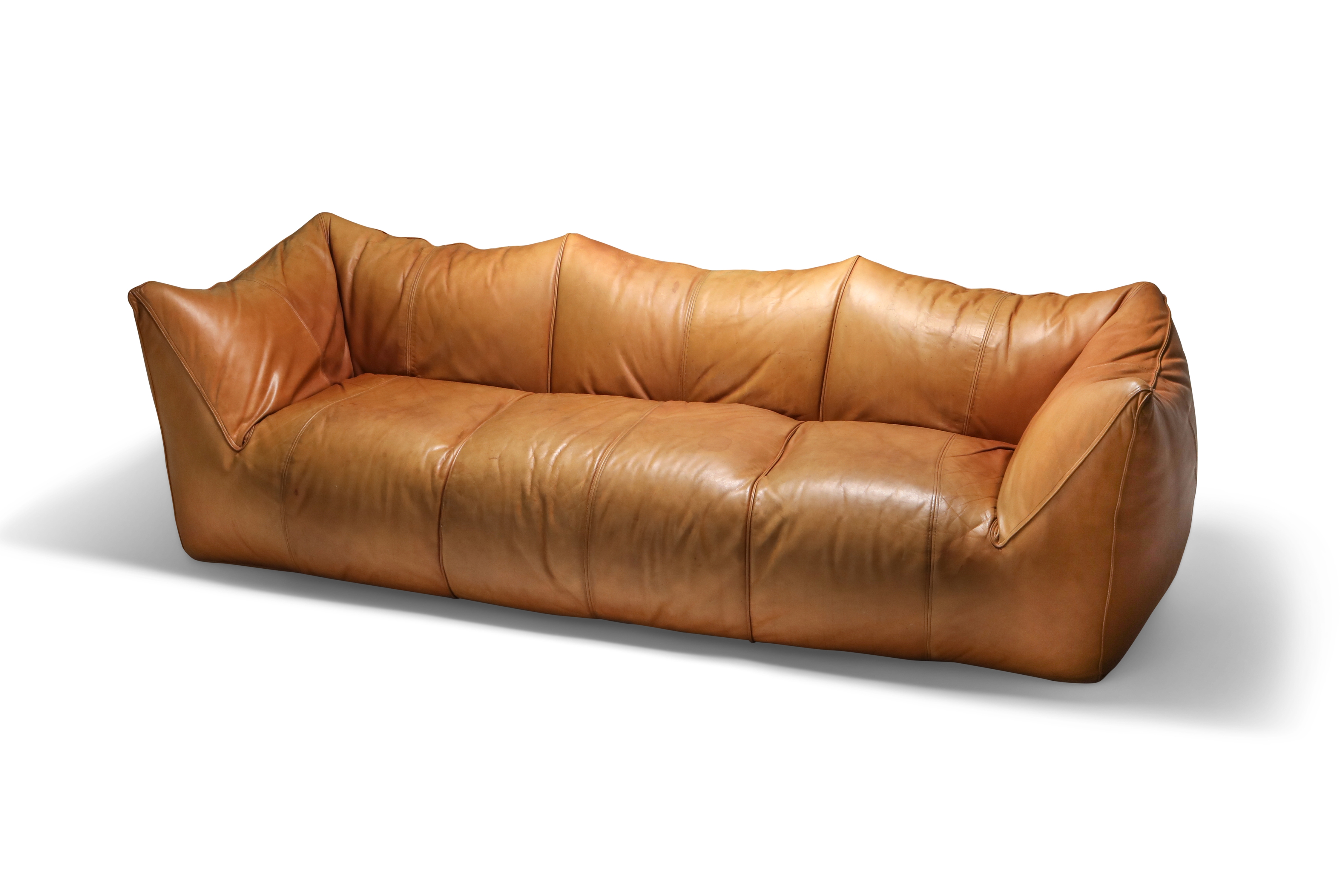 Mario Bellini 'Le Bambole' Three-Seat Couch in Tan Leather - 1970s