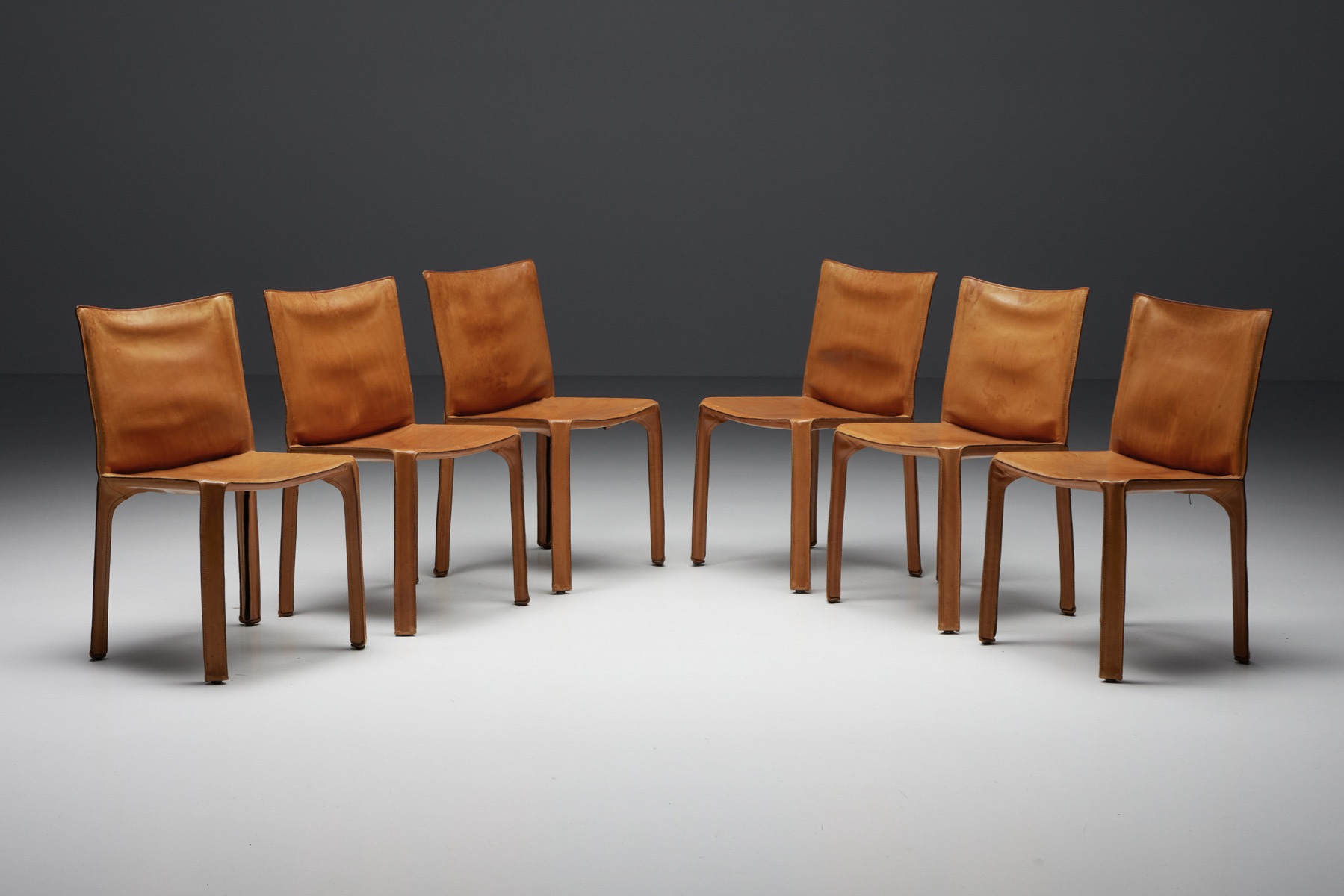 Mario Bellini Cab Cognac Leather Dining Chairs for Cassina - 1980's