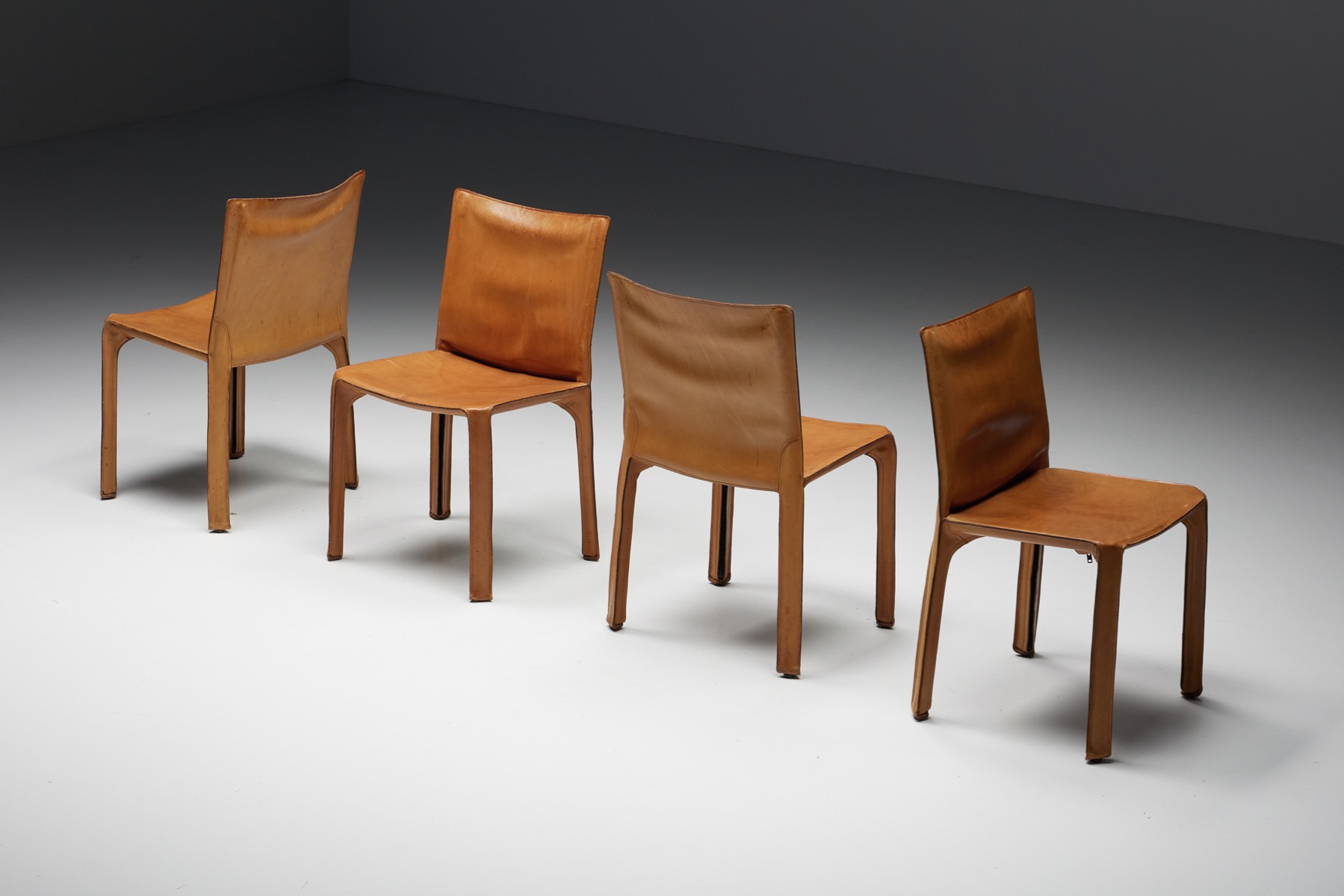 Mario Bellini Cab Cognac Leather Dining Chairs for Cassina - 1980's