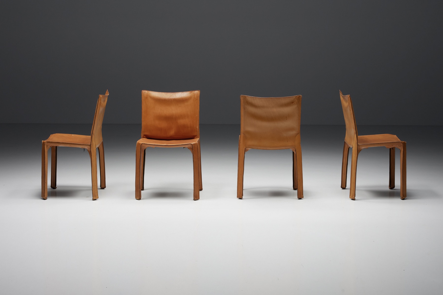 Mario Bellini Cab Cognac Leather Dining Chairs for Cassina - 1980's