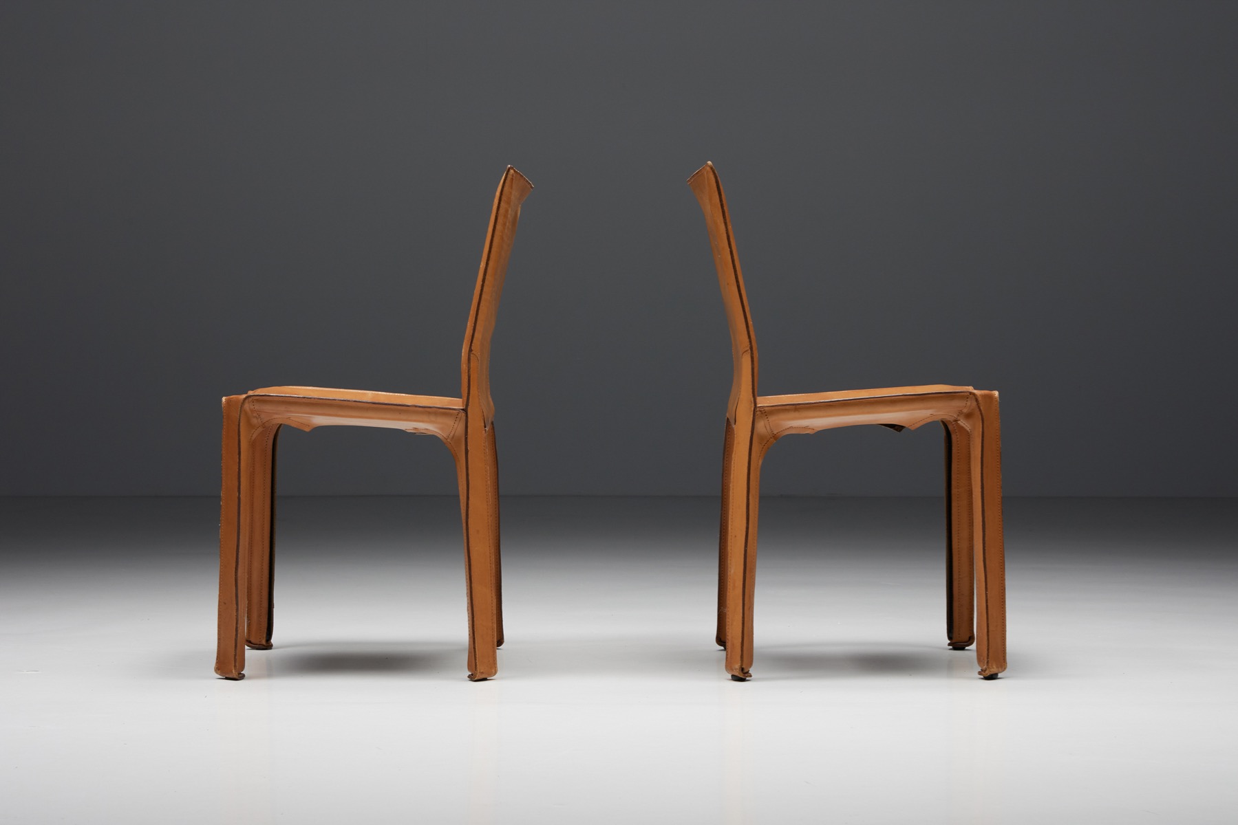 Mario Bellini Cab Cognac Leather Dining Chairs for Cassina - 1980's