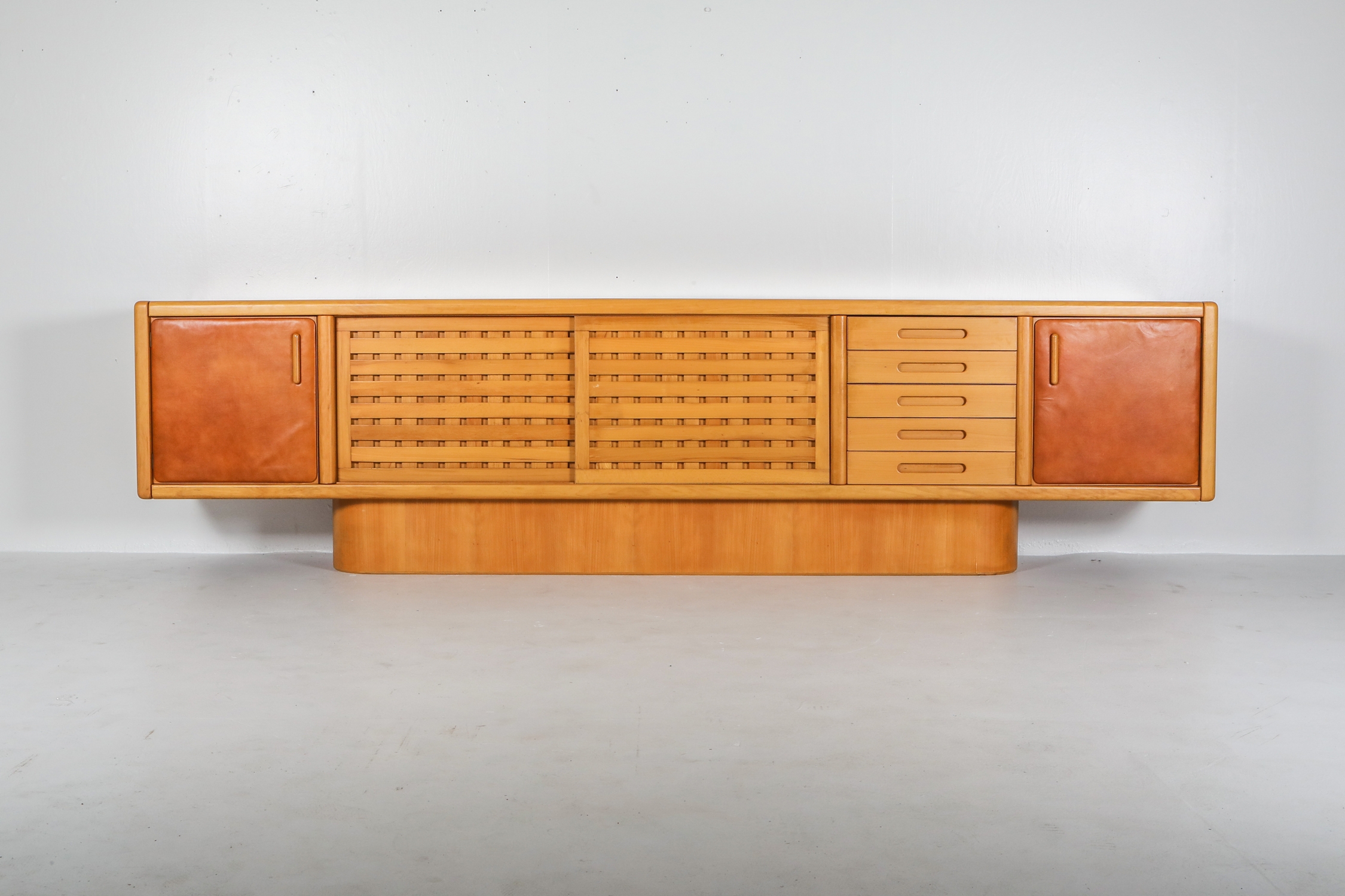 Beech and Leather Sideboard by Mario Marenco, Italy - 1970's