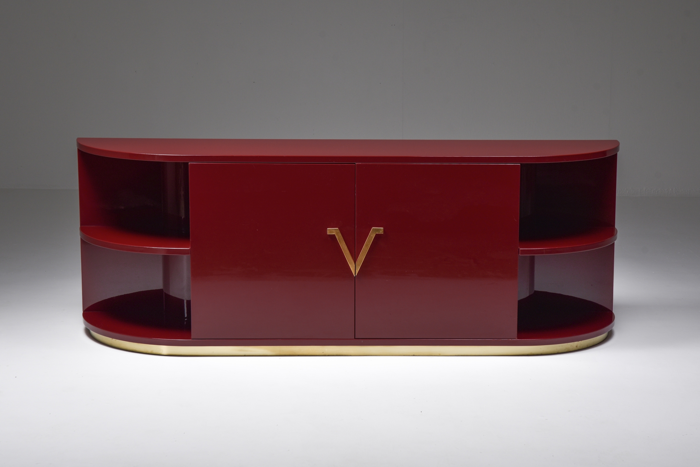 Red Lacquer Sideboard with Brass Details - 1980's