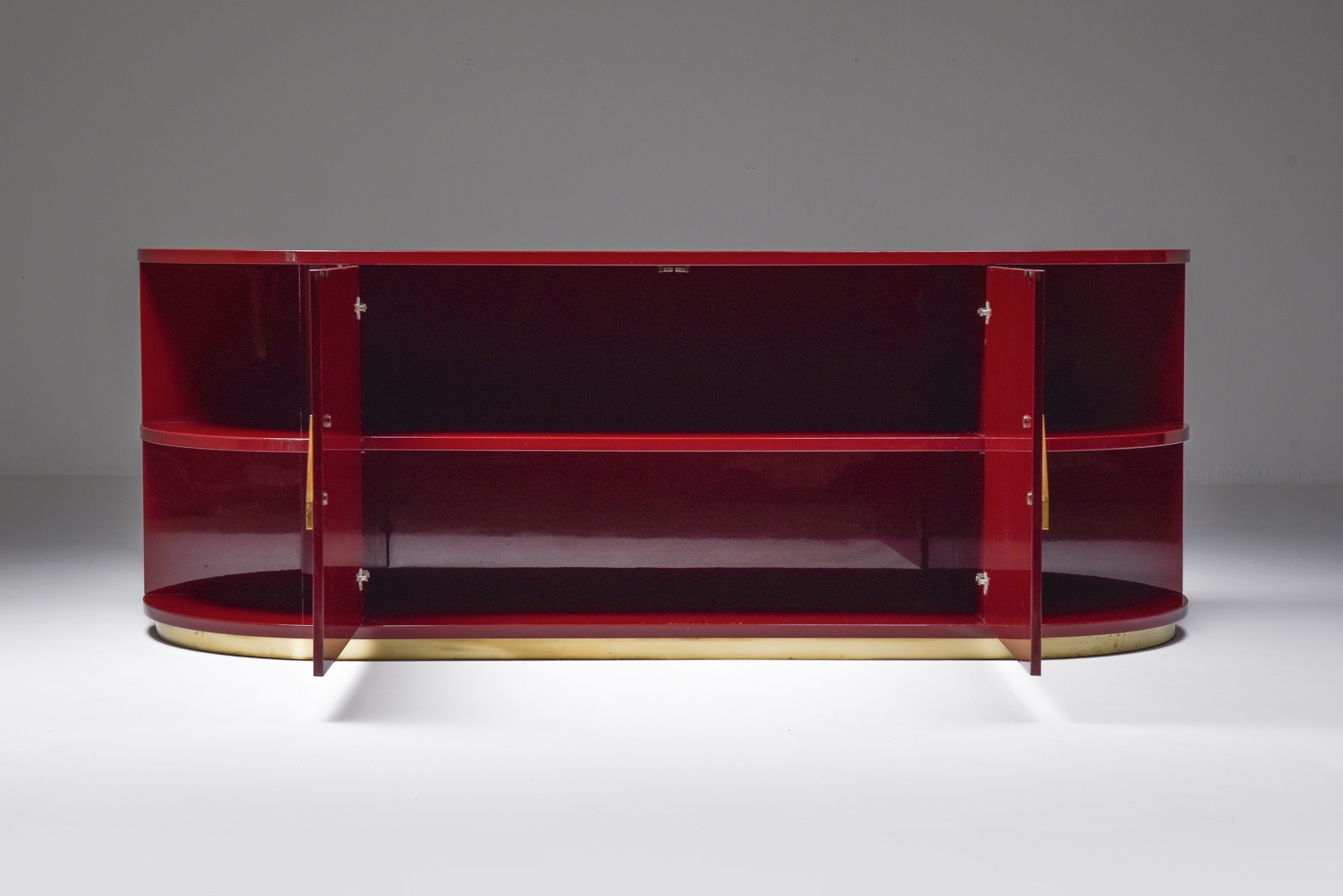 Red Lacquer Sideboard with Brass Details - 1980's