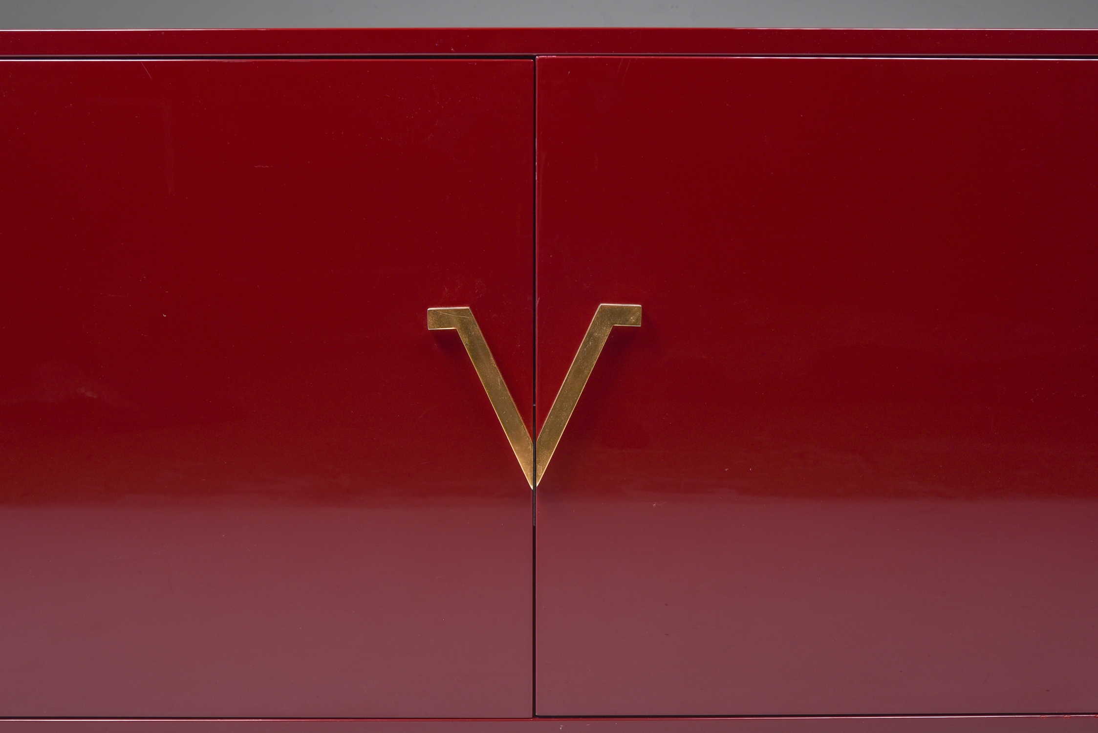Red Lacquer Sideboard with Brass Details - 1980's