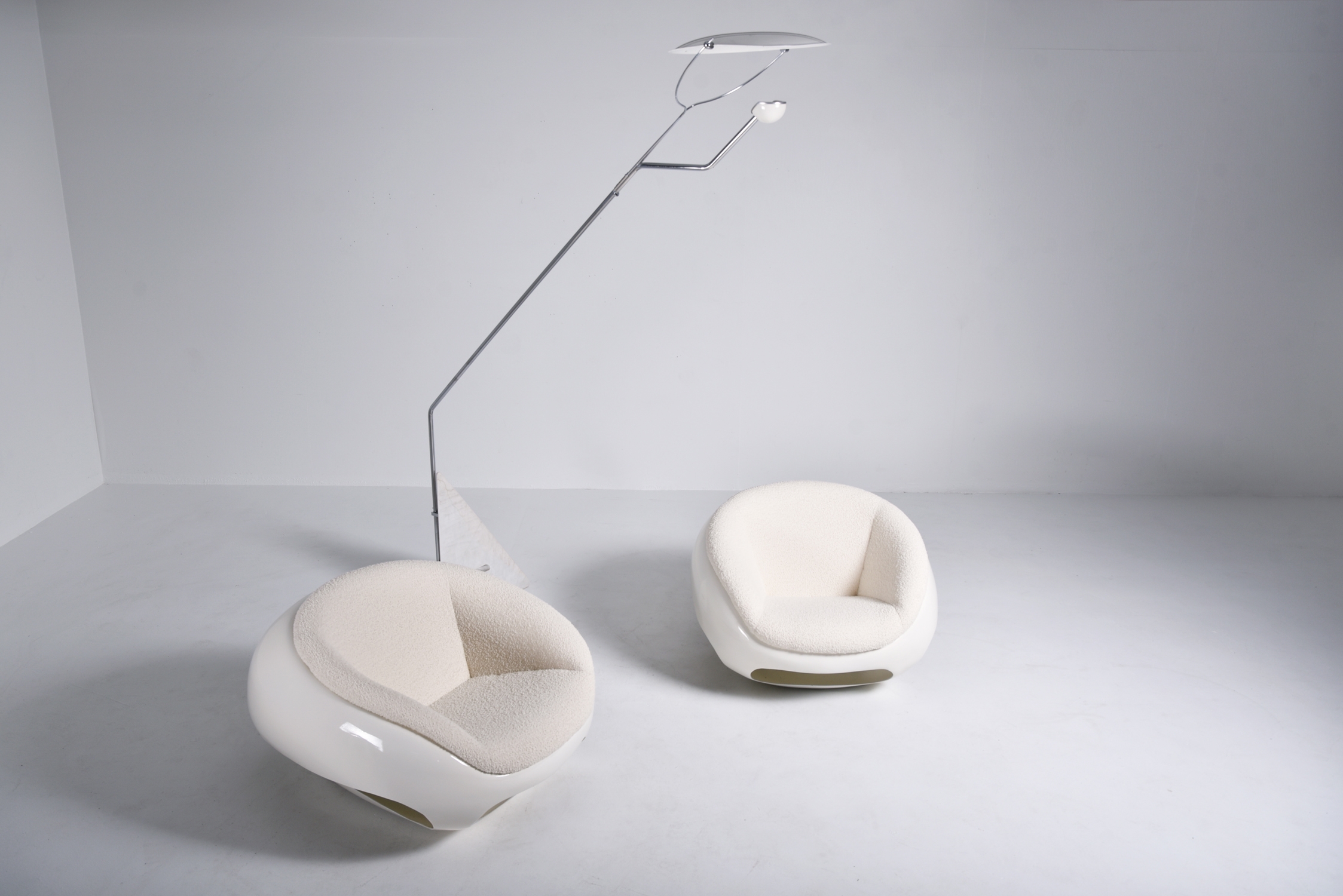 Mario Sabot Sculptural Fiberglass Lounge Chairs In Bouclé - 1969