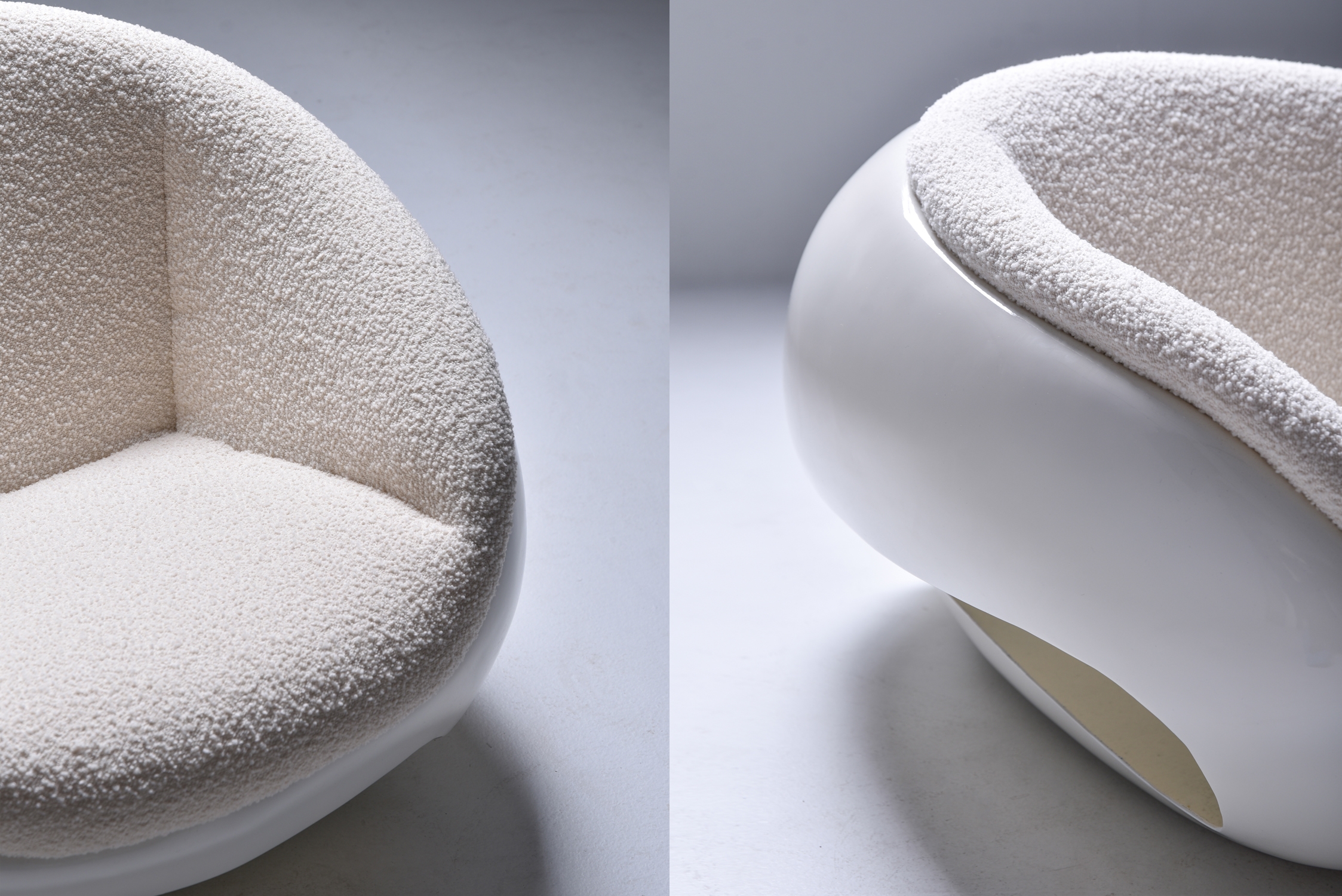 Mario Sabot Sculptural Fiberglass Lounge Chairs In Bouclé - 1969
