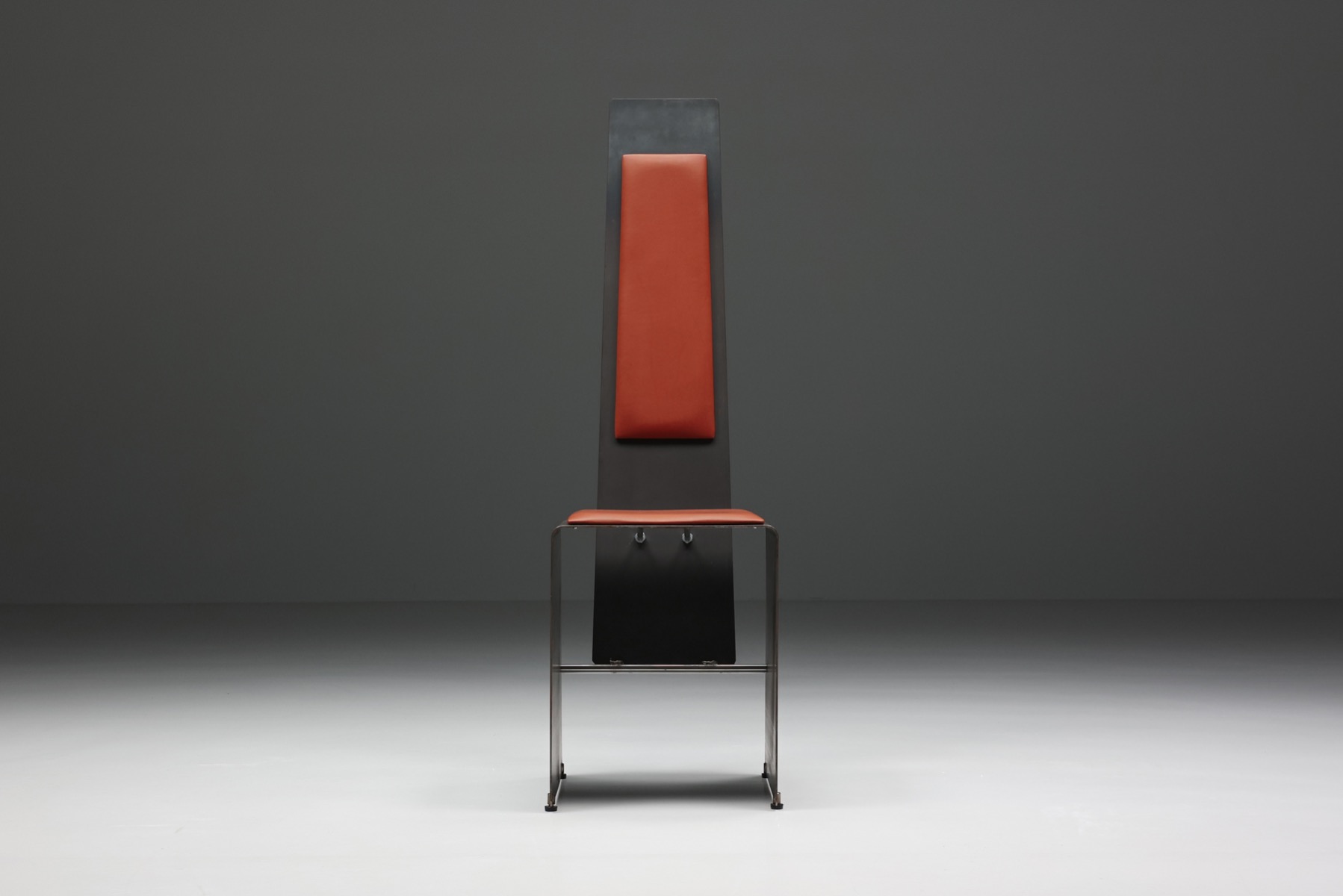 Postmodern Metal & Leather Dining Chair - 1980's