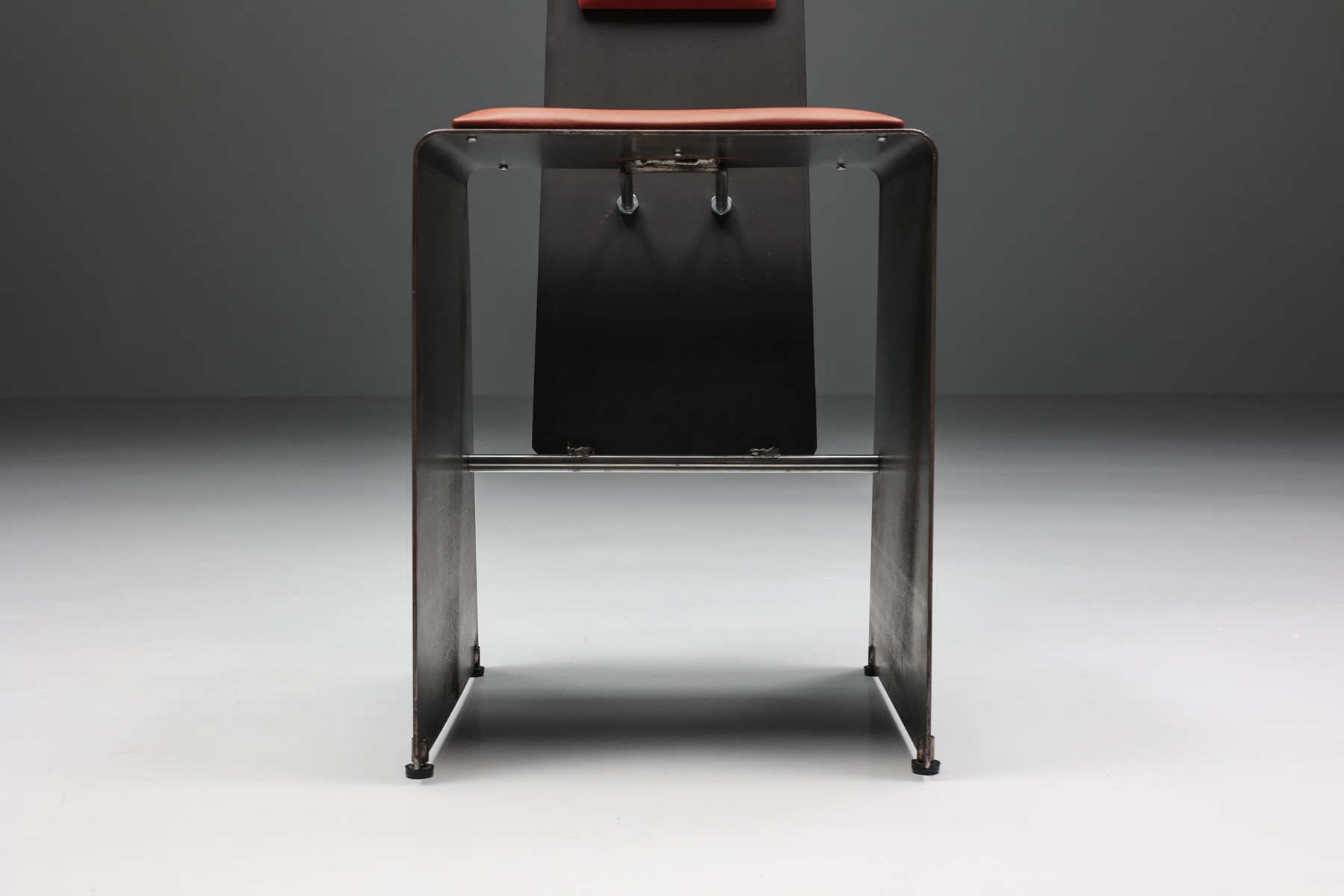 Postmodern Metal & Leather Dining Chair - 1980's