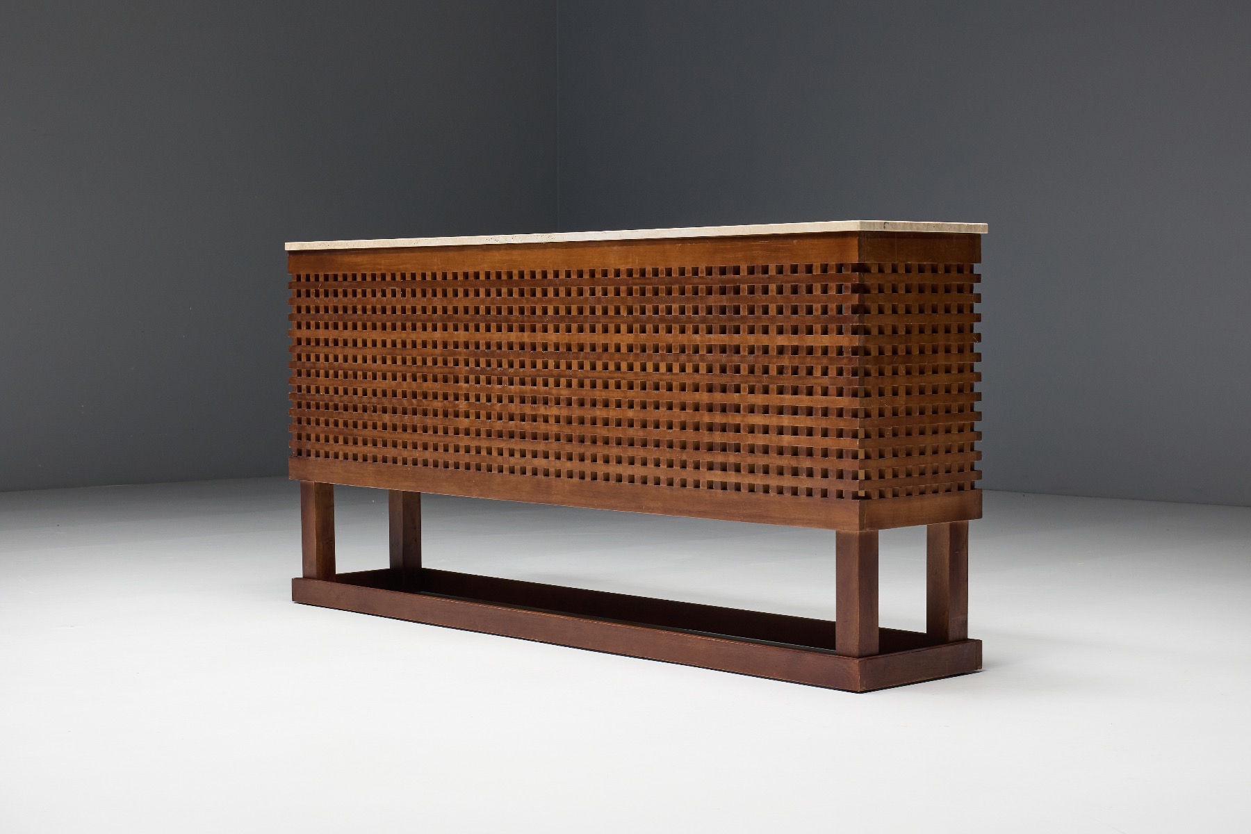 Mid-Century Console Table with Travertine Top - 1960s