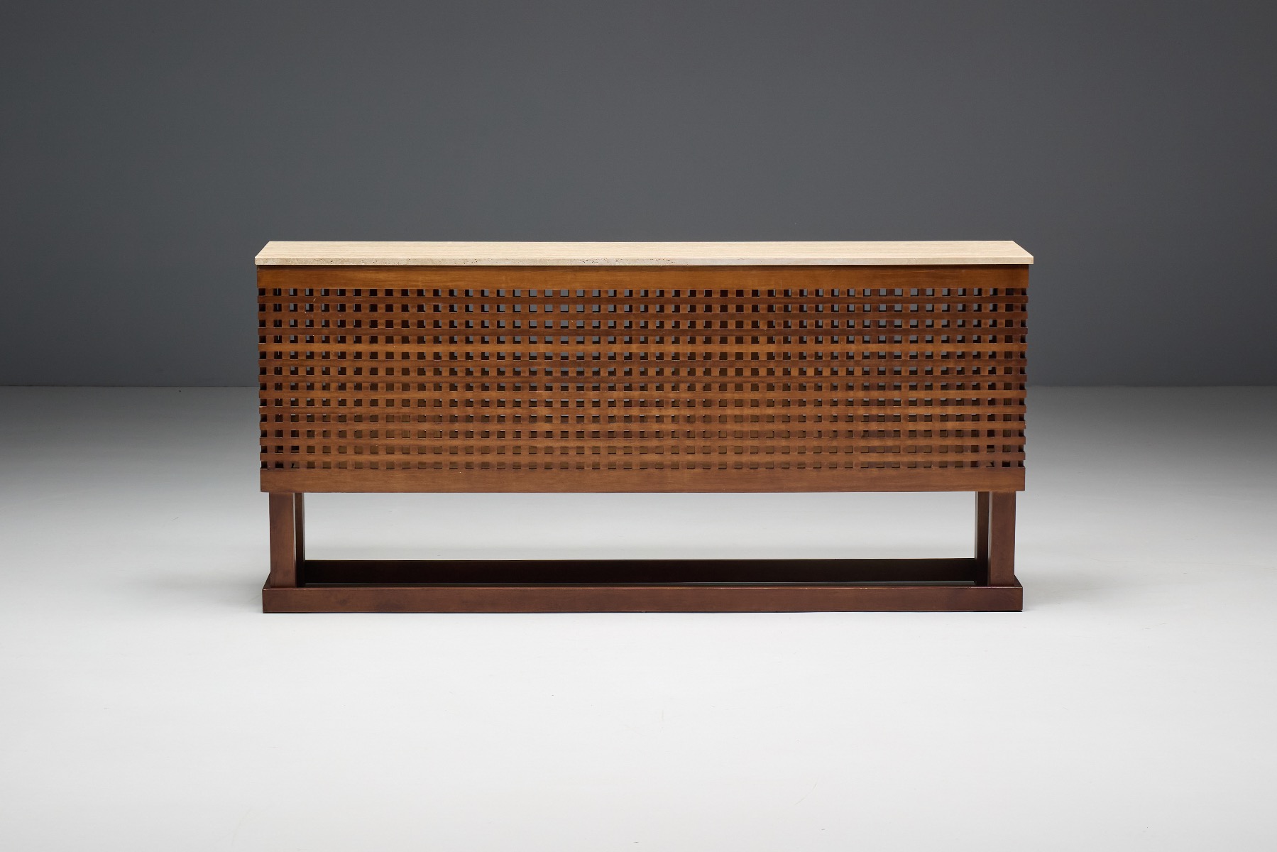 Mid-Century Console Table with Travertine Top - 1960s