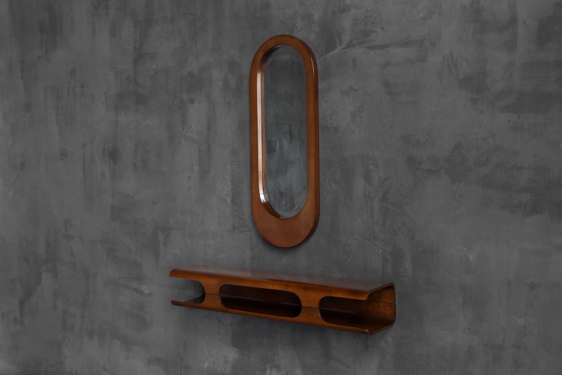 Mid-Century Modern Wall Shelf & Mirror Set, Italy - 1960s