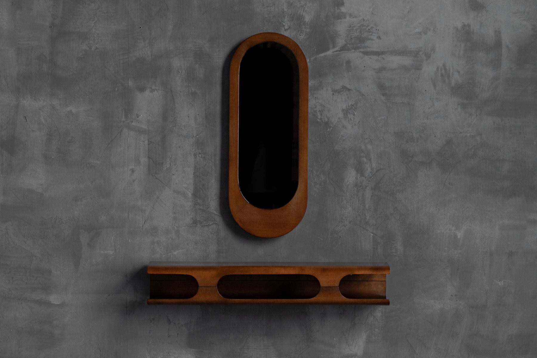 Mid-Century Modern Wall Shelf & Mirror Set, Italy - 1960s