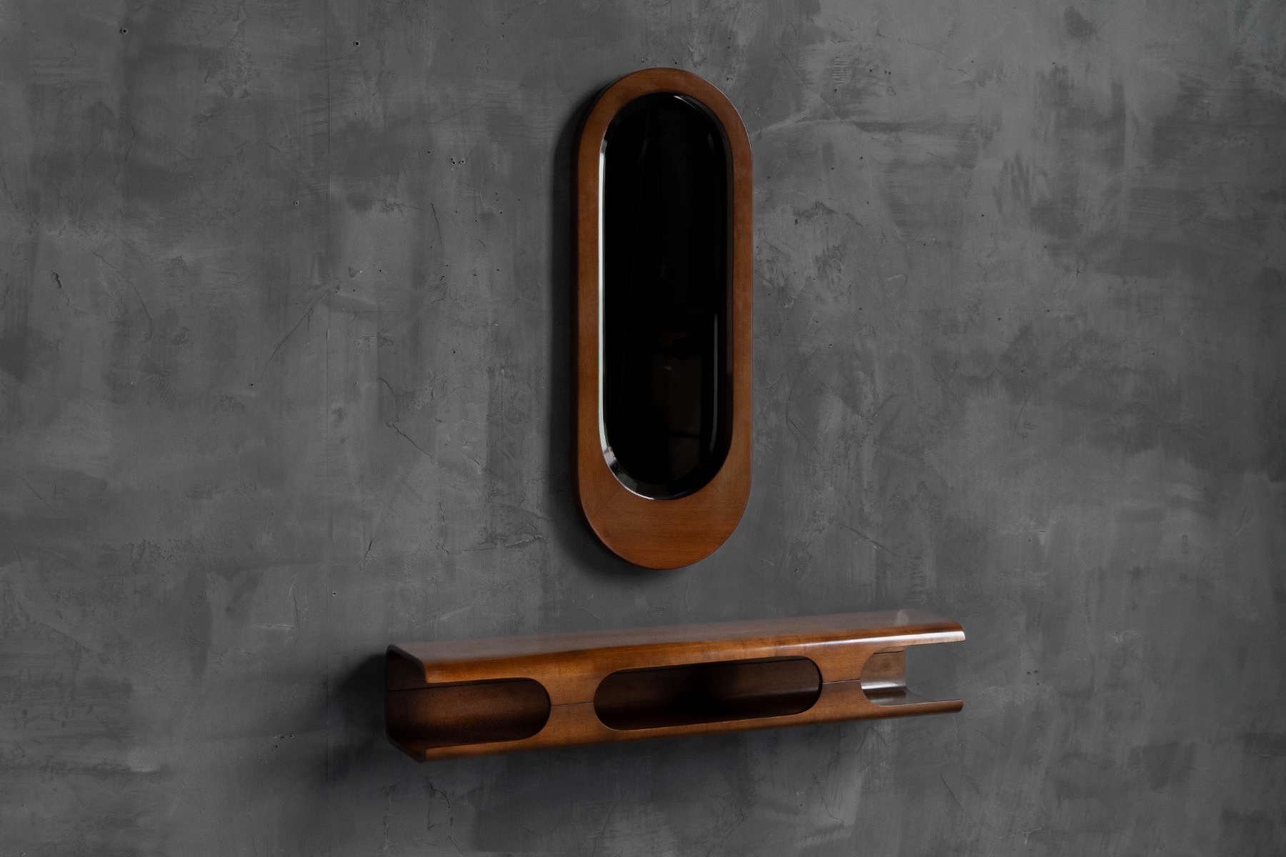 Mid-Century Modern Wall Shelf & Mirror Set, Italy - 1960s