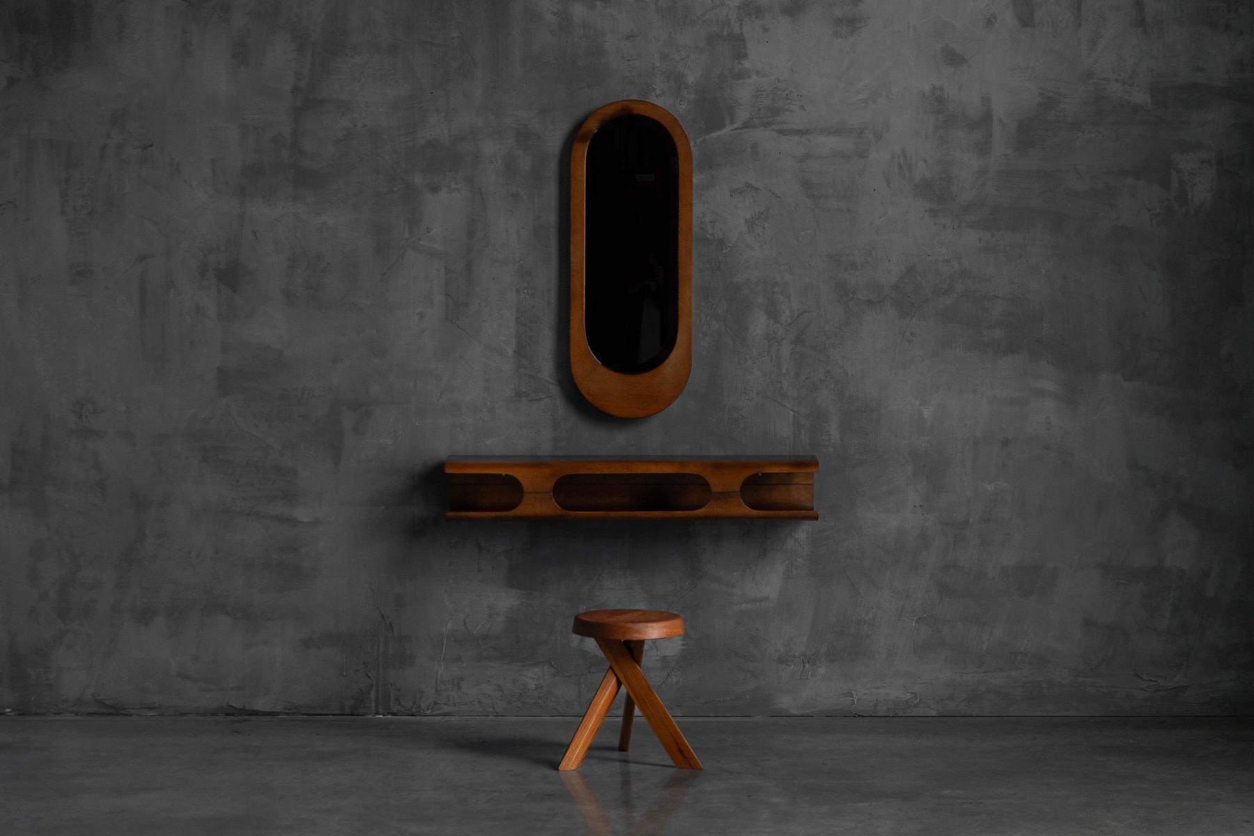 Mid-Century Modern Wall Shelf & Mirror Set, Italy - 1960s