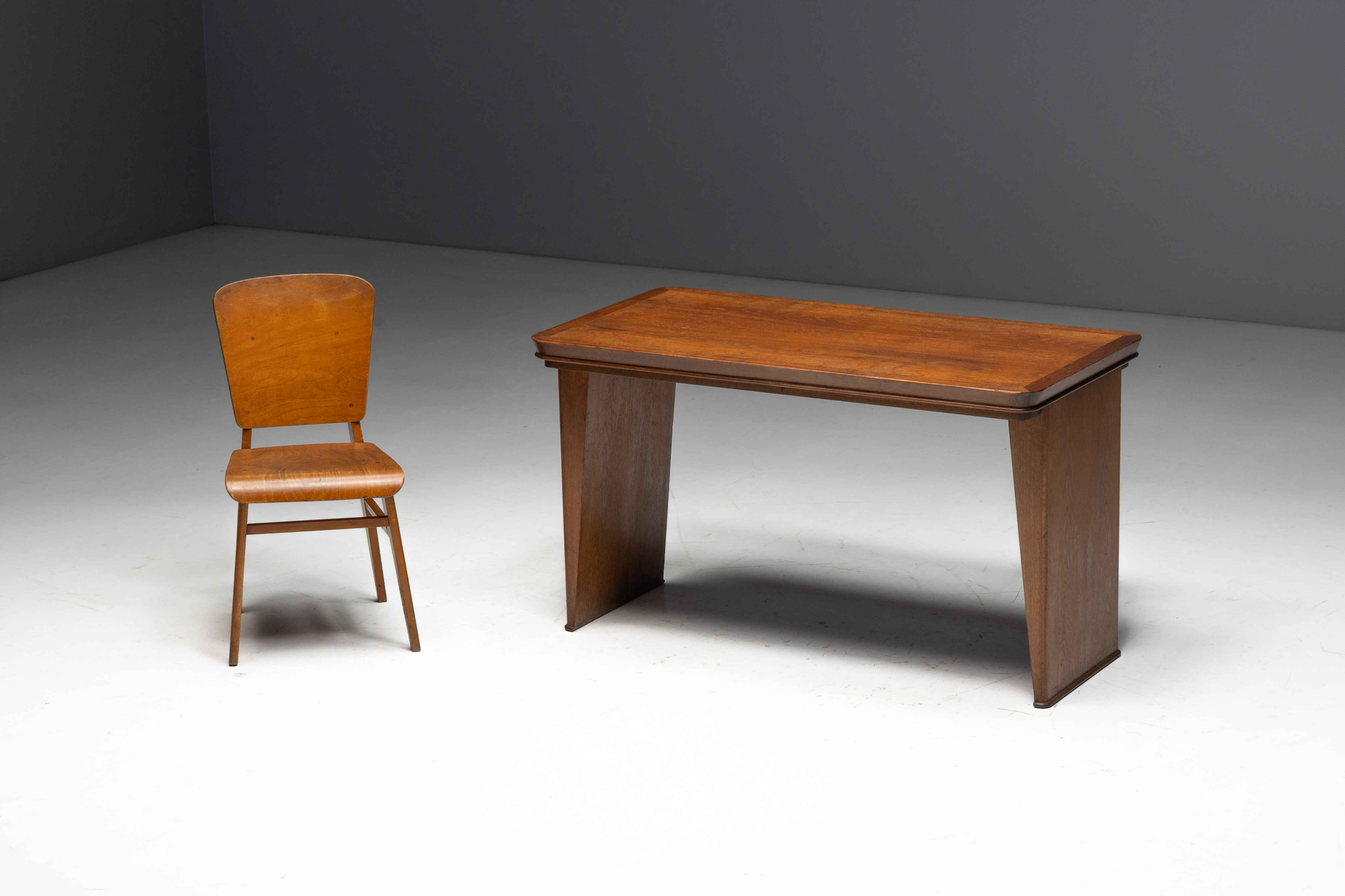 Solid Oak Desk Attributed to Maurice Pré, France - 1930s