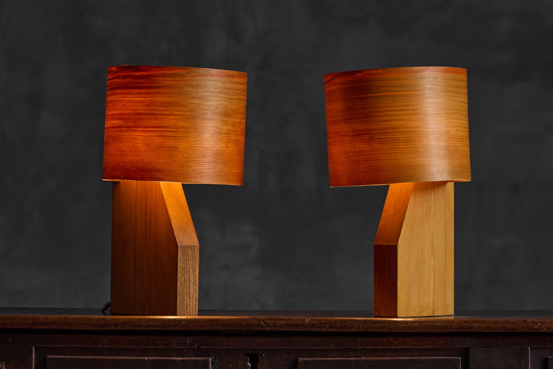 Mid-Century Veneer Table Lamp - 1960s