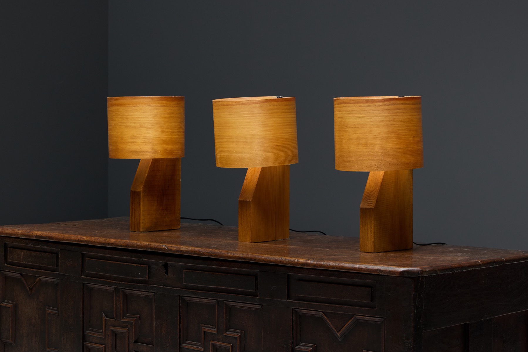 Mid-Century Veneer Table Lamp - 1960s