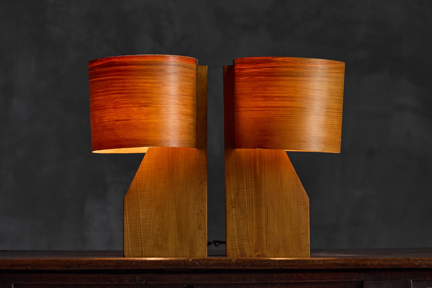 Mid-Century Veneer Table Lamp - 1960s
