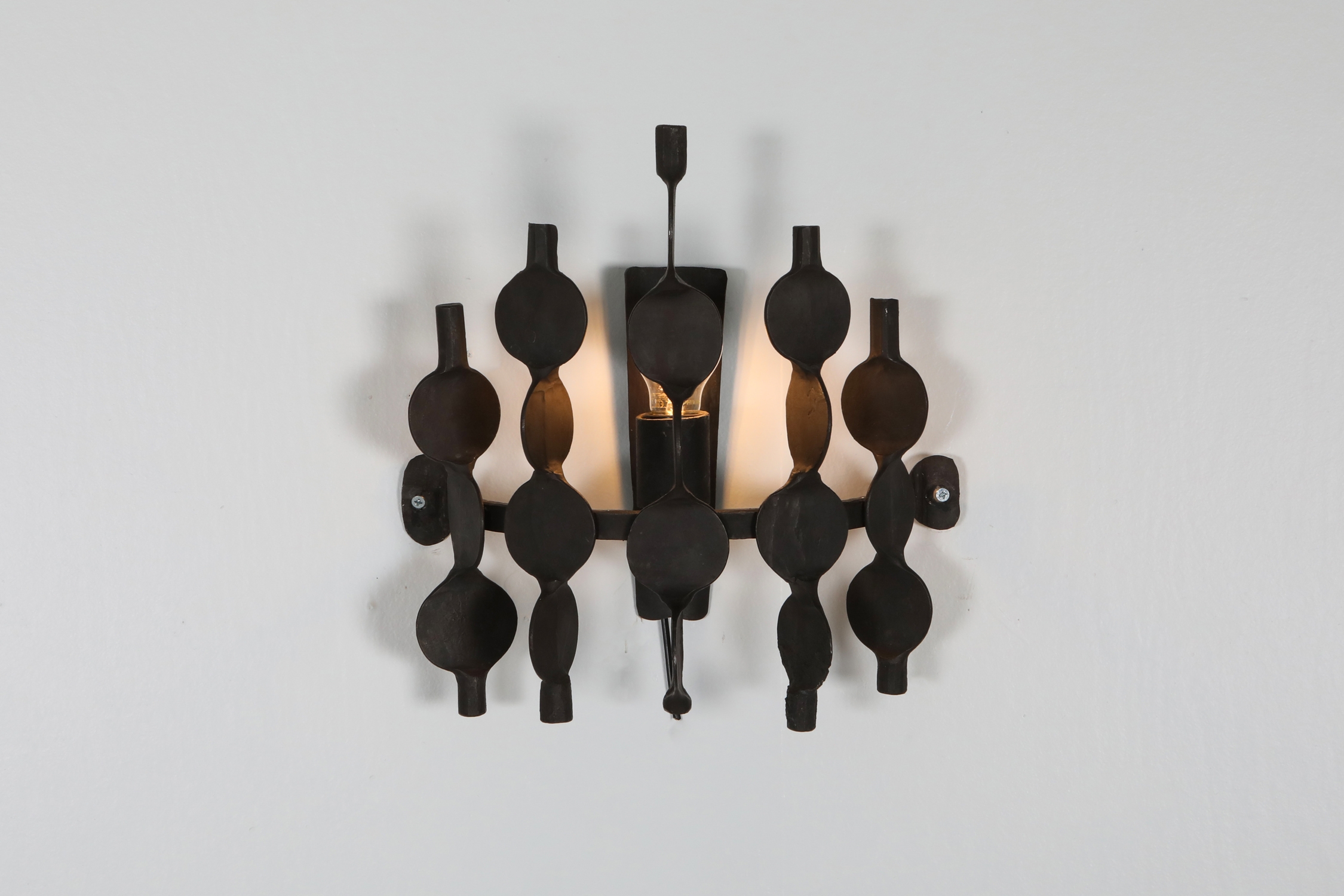 Brutalist forged iron wall sconces set - 1970's