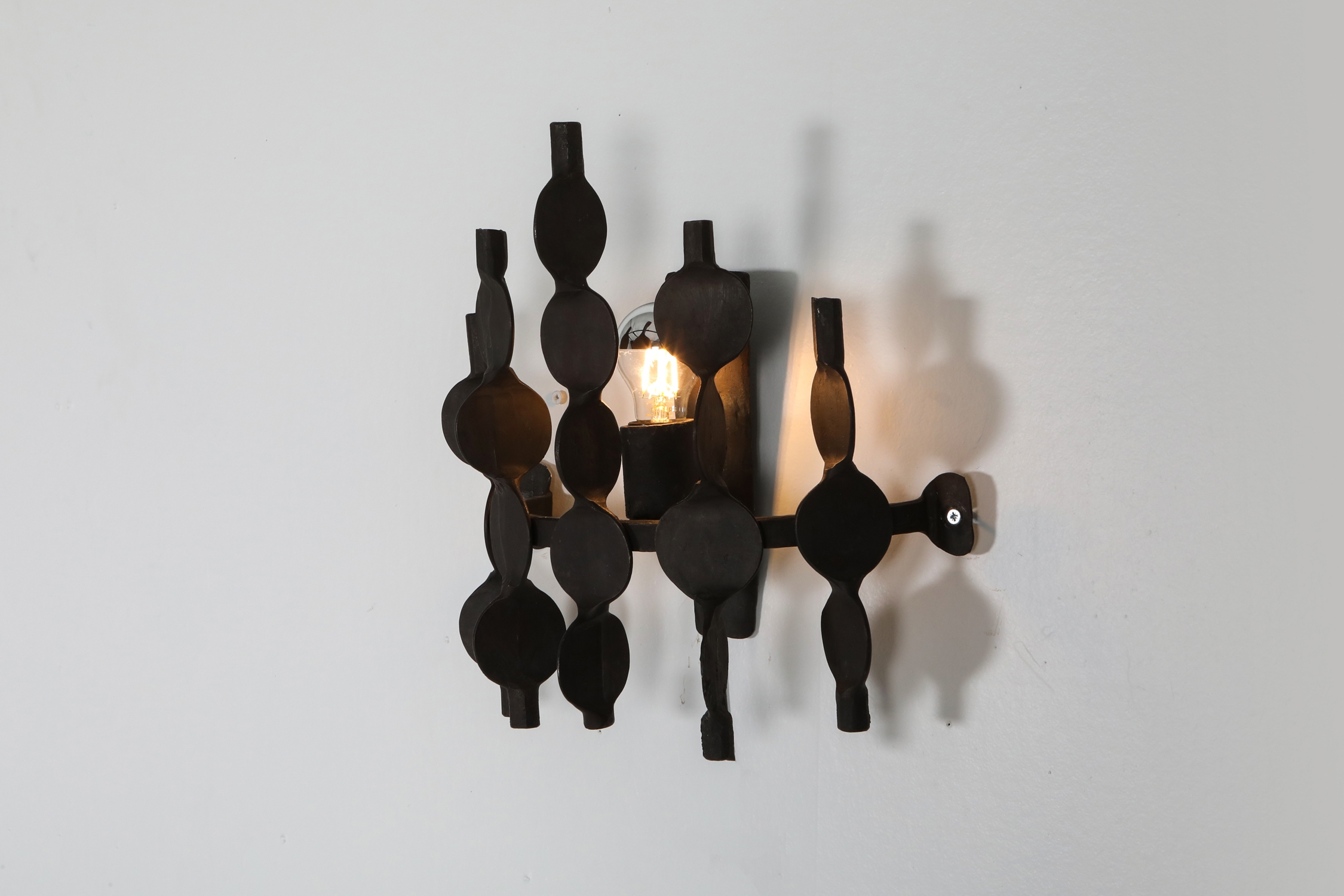 Brutalist forged iron wall sconces set - 1970's