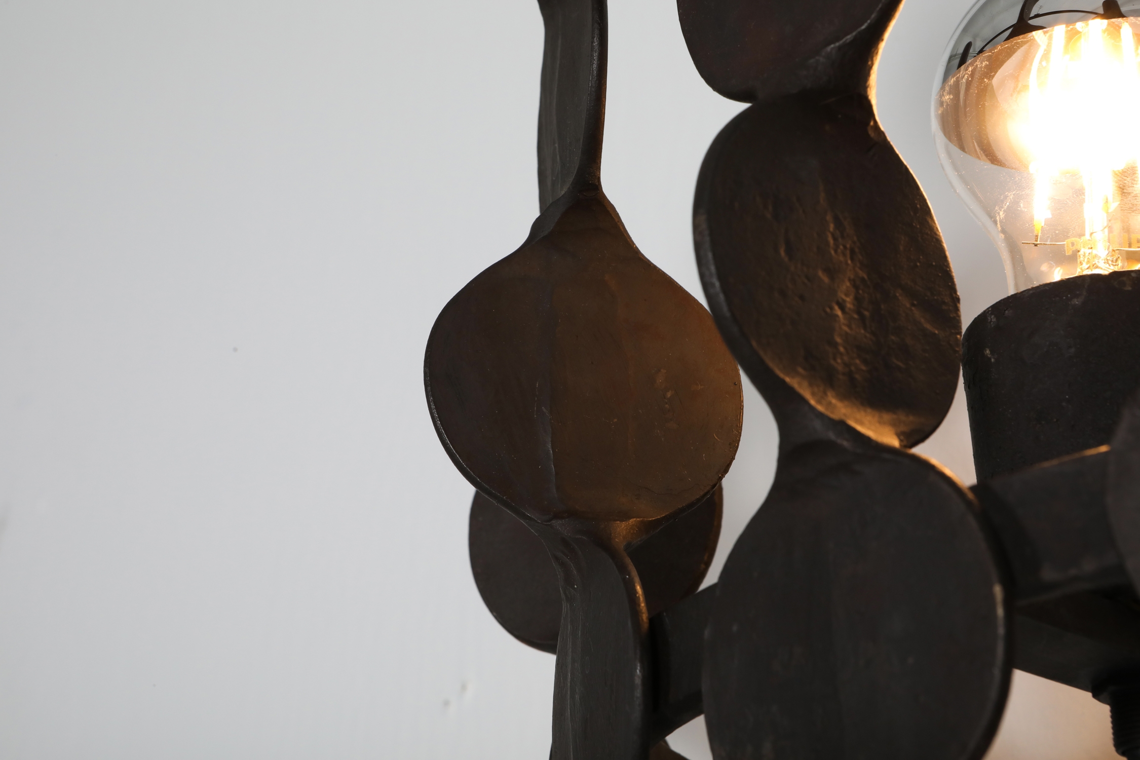 Brutalist forged iron wall sconces set - 1970's