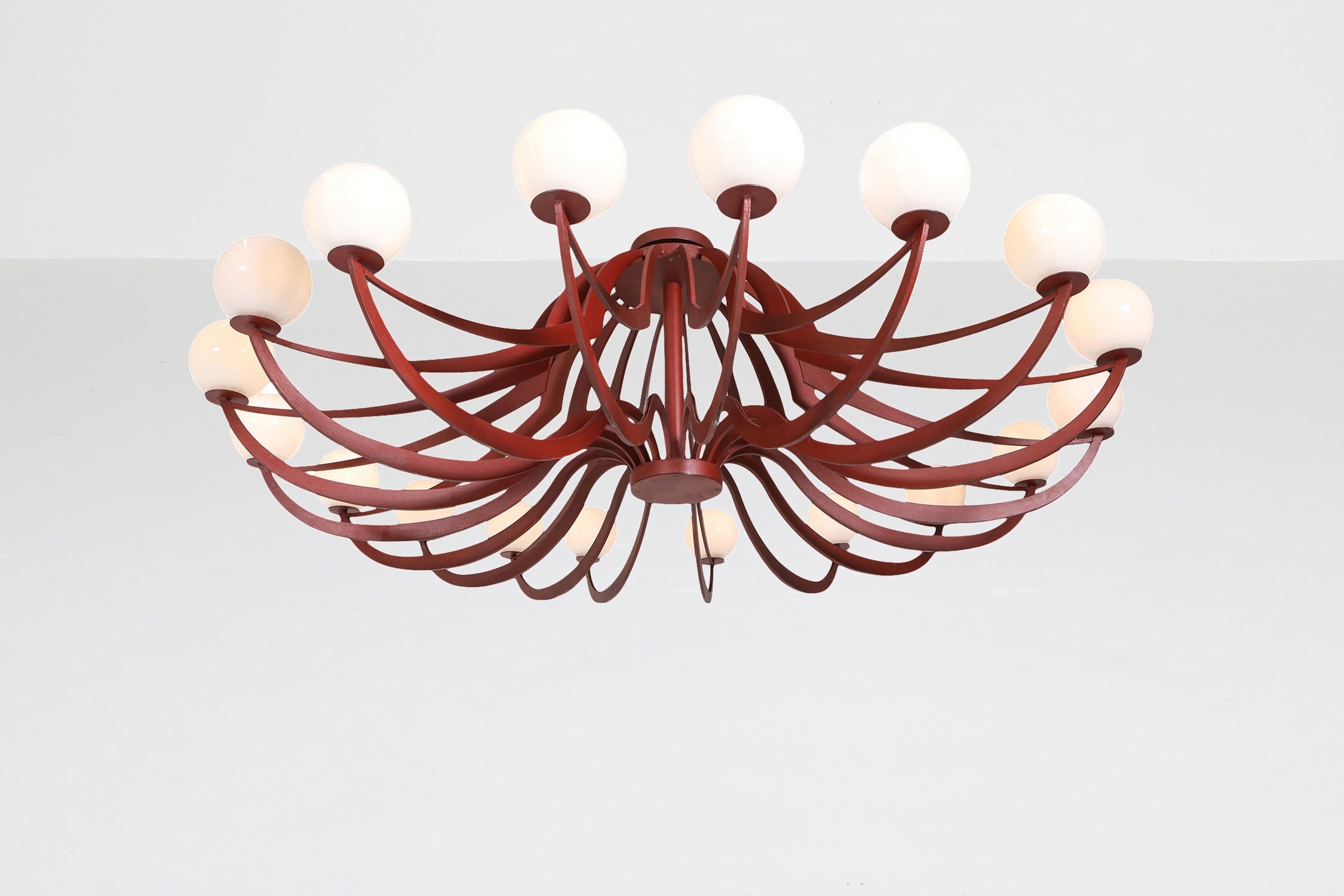 Red Lacquered Postmodern Chandelier Lapo Binazzi 'Attributed' - 1960's