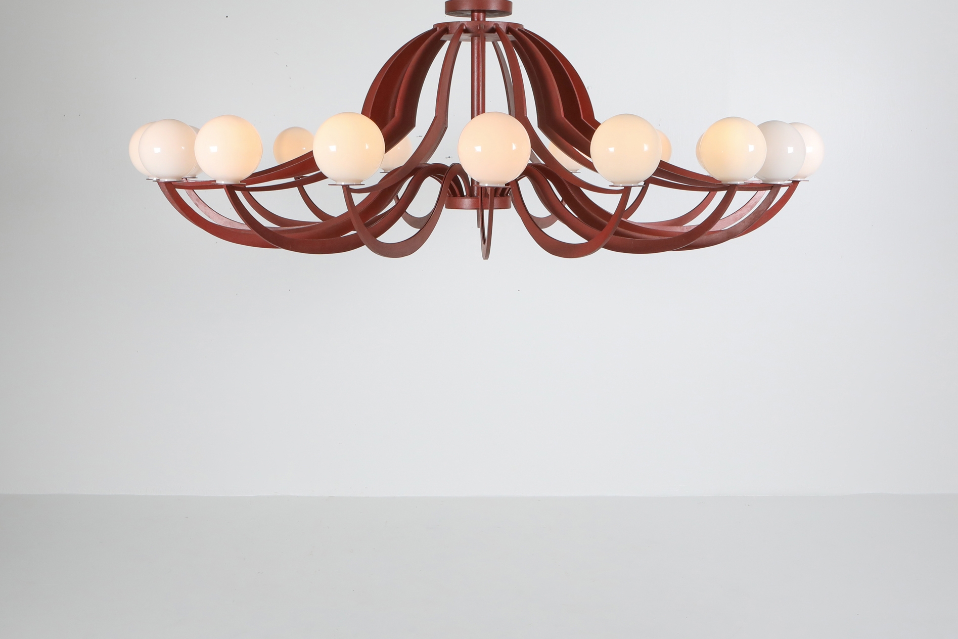 Red Lacquered Postmodern Chandelier Lapo Binazzi 'Attributed' - 1960's