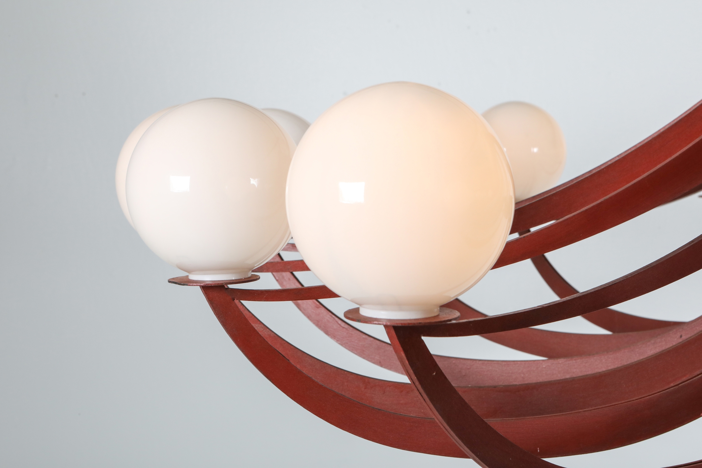 Red Lacquered Postmodern Chandelier Lapo Binazzi 'Attributed' - 1960's