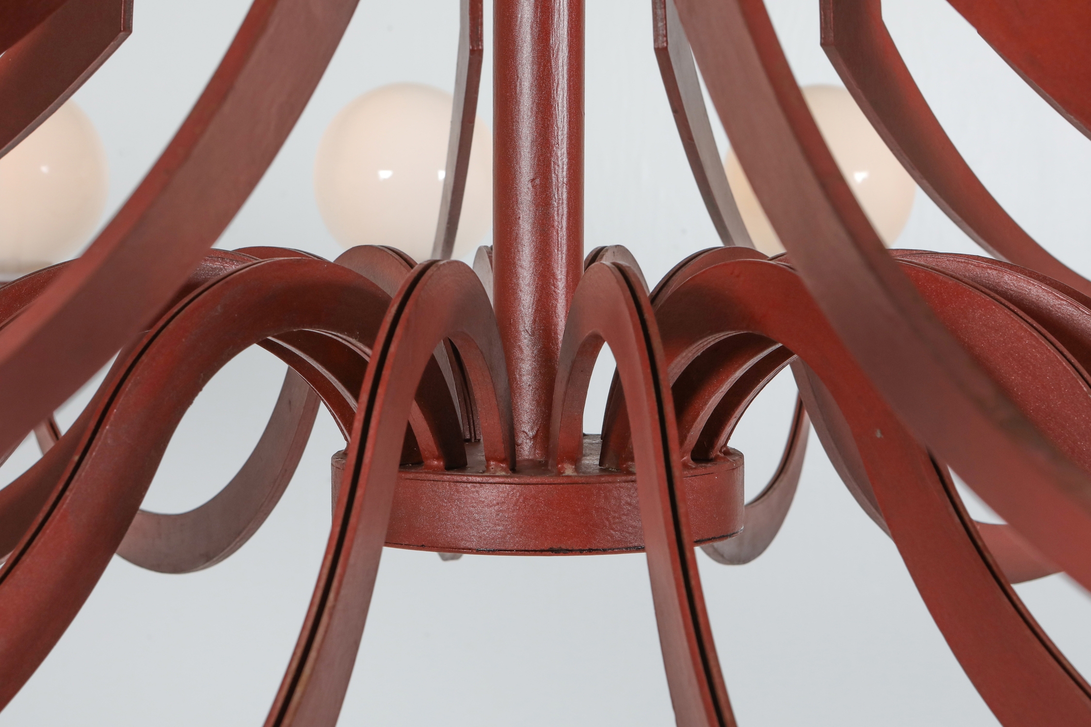 Red Lacquered Postmodern Chandelier Lapo Binazzi 'Attributed' - 1960's