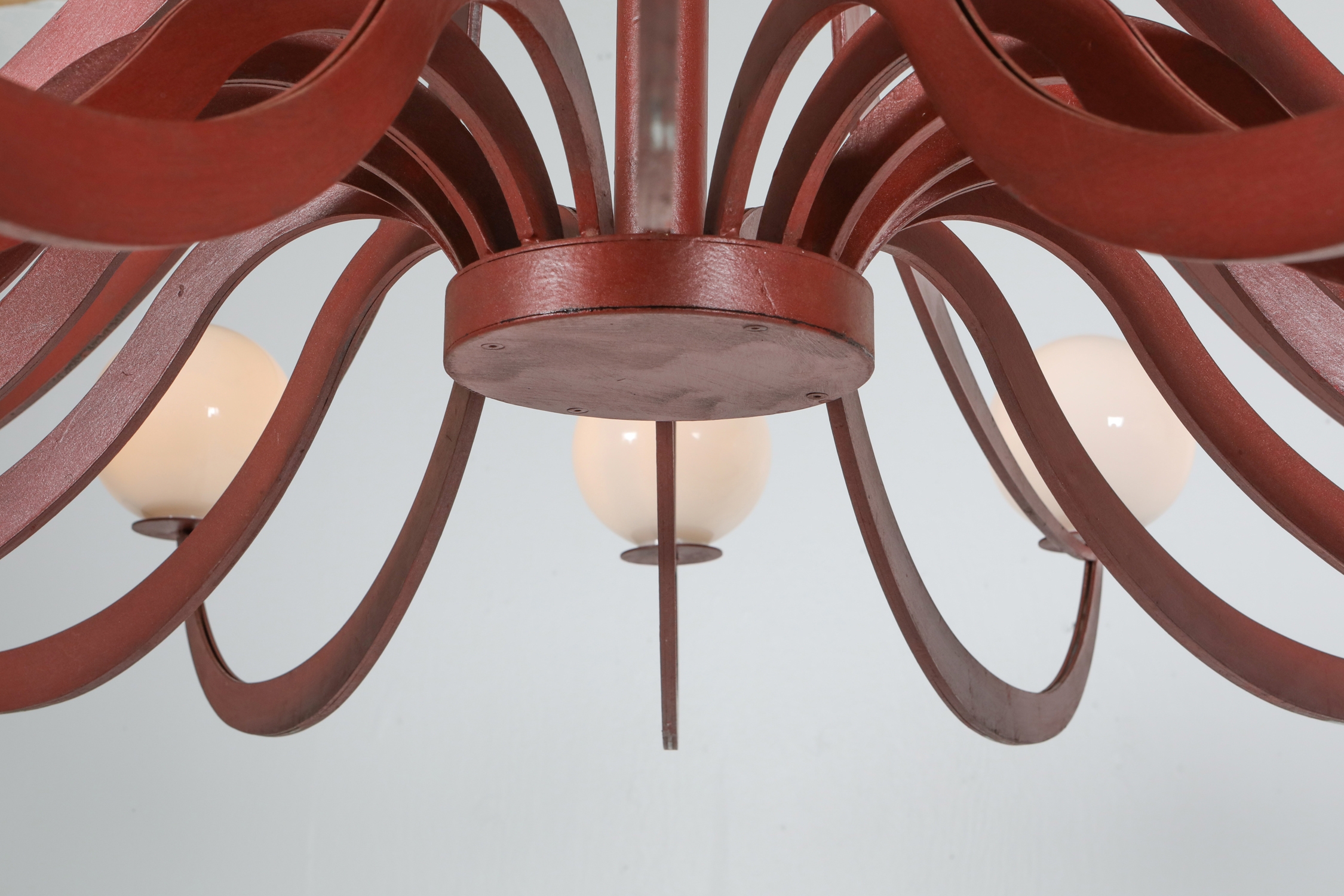 Red Lacquered Postmodern Chandelier Lapo Binazzi 'Attributed' - 1960's