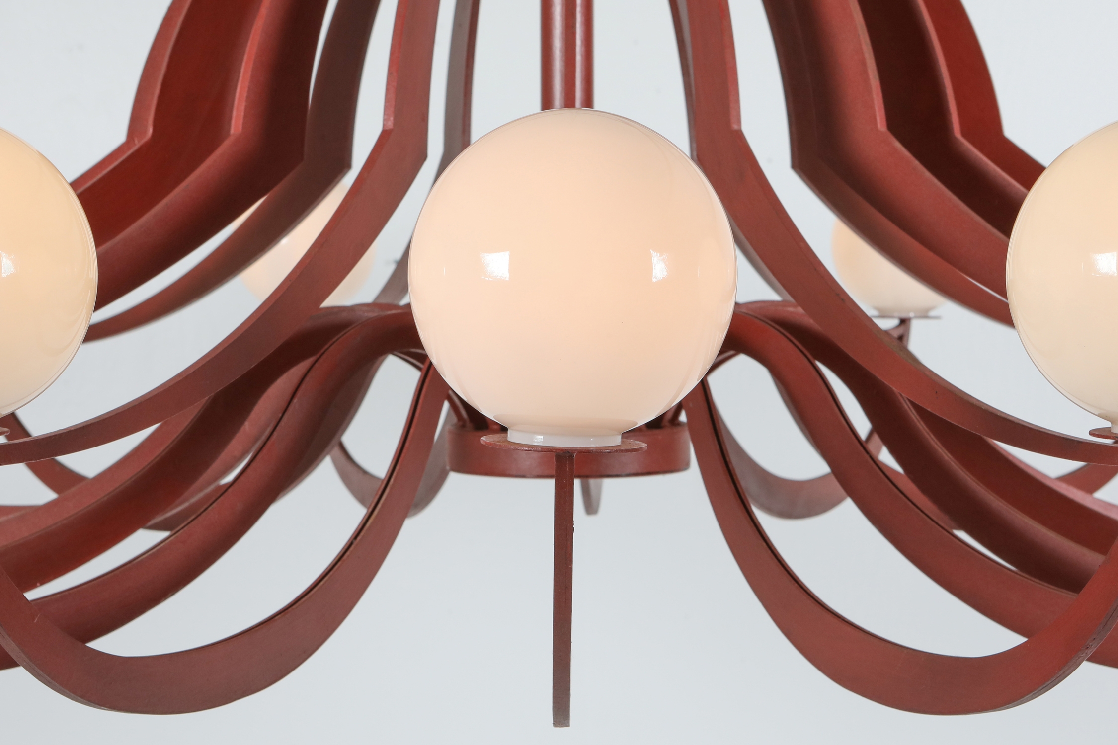 Red Lacquered Postmodern Chandelier Lapo Binazzi 'Attributed' - 1960's