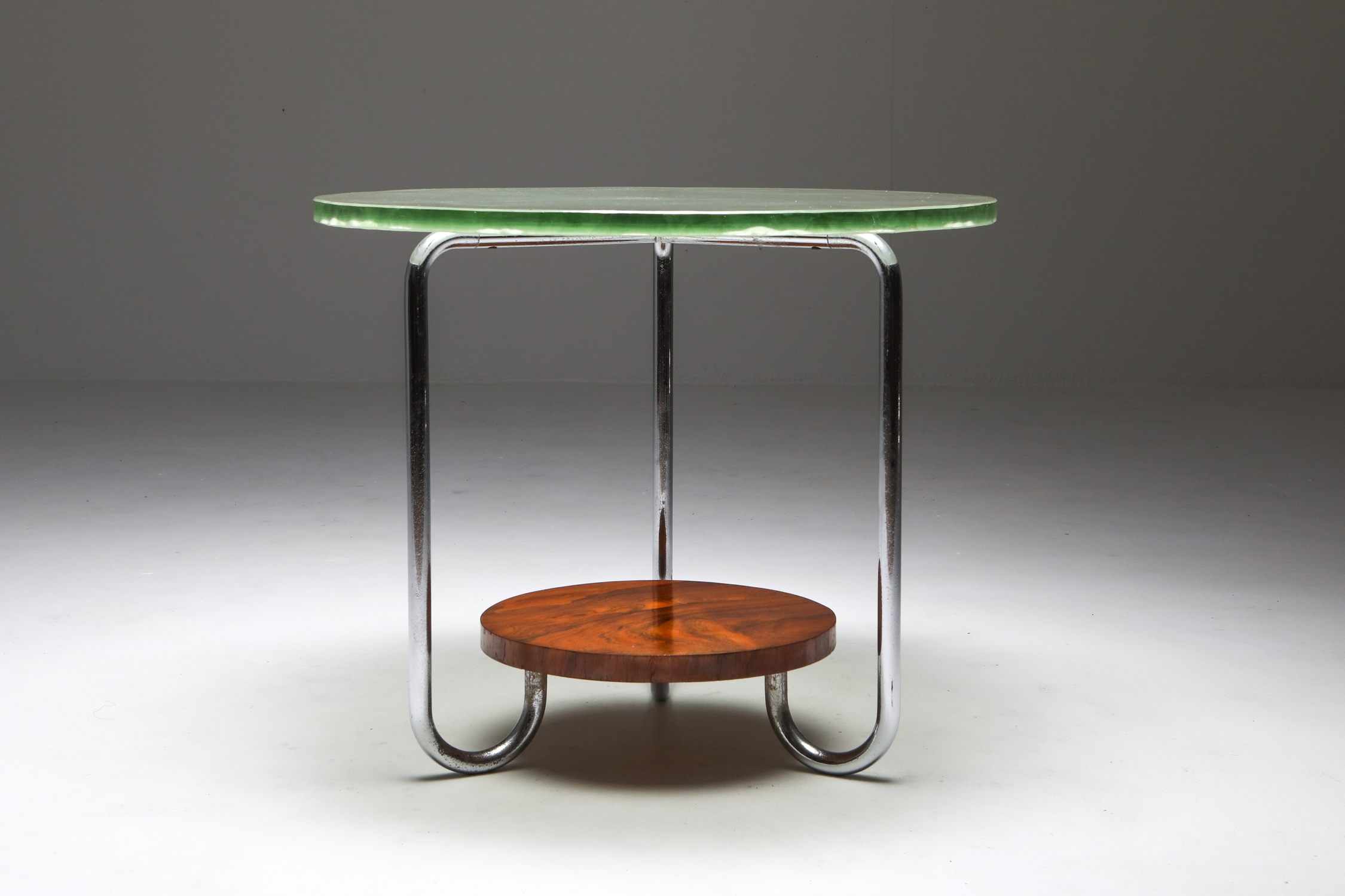 Art Deco Occasional Table with Thick Etched Glass Top - 1930's